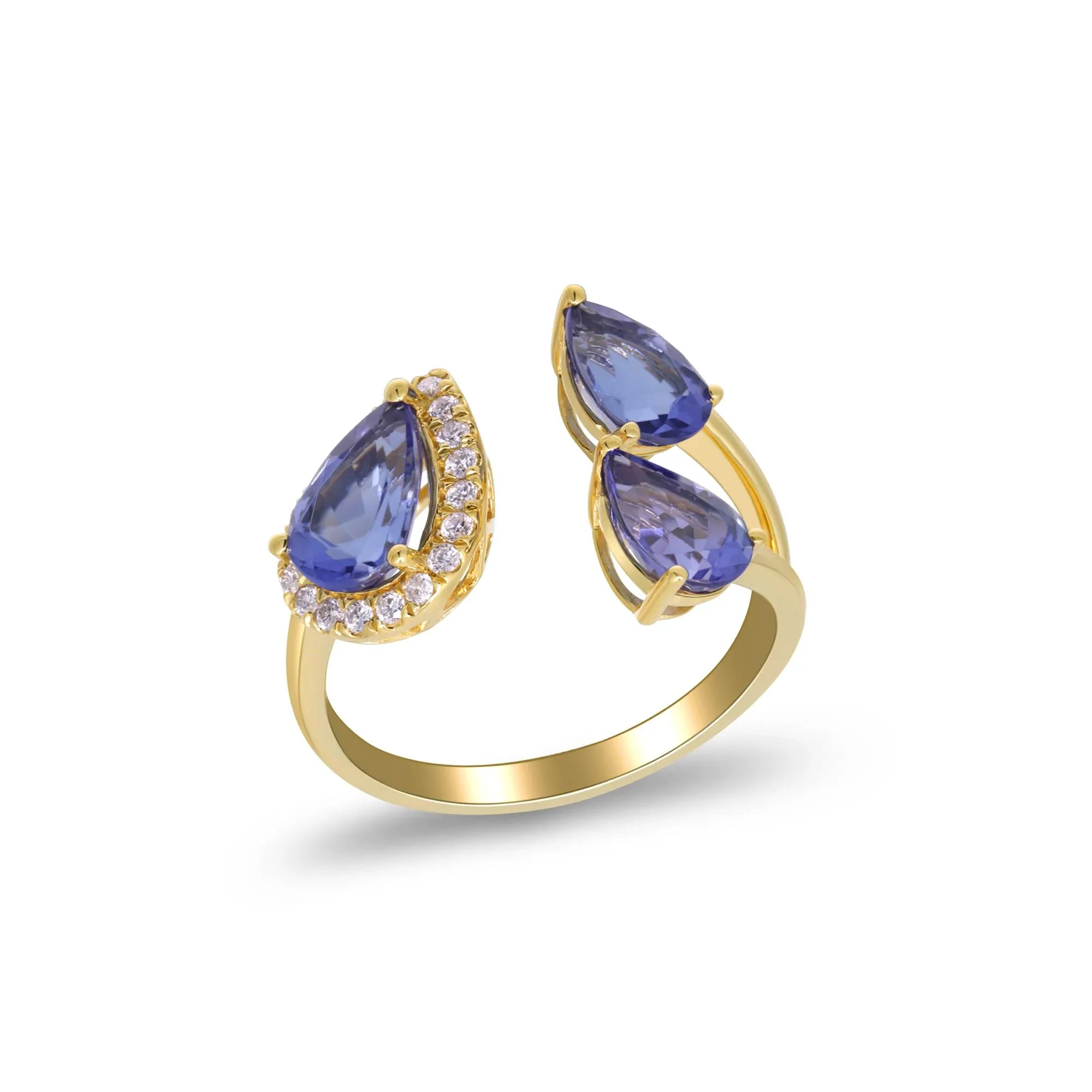 1/7 CT. Tw. Tanzanite and Diamond Accent Three-Stone Ring 10K Yellow Gold Size 6.5 2mm - Image 3