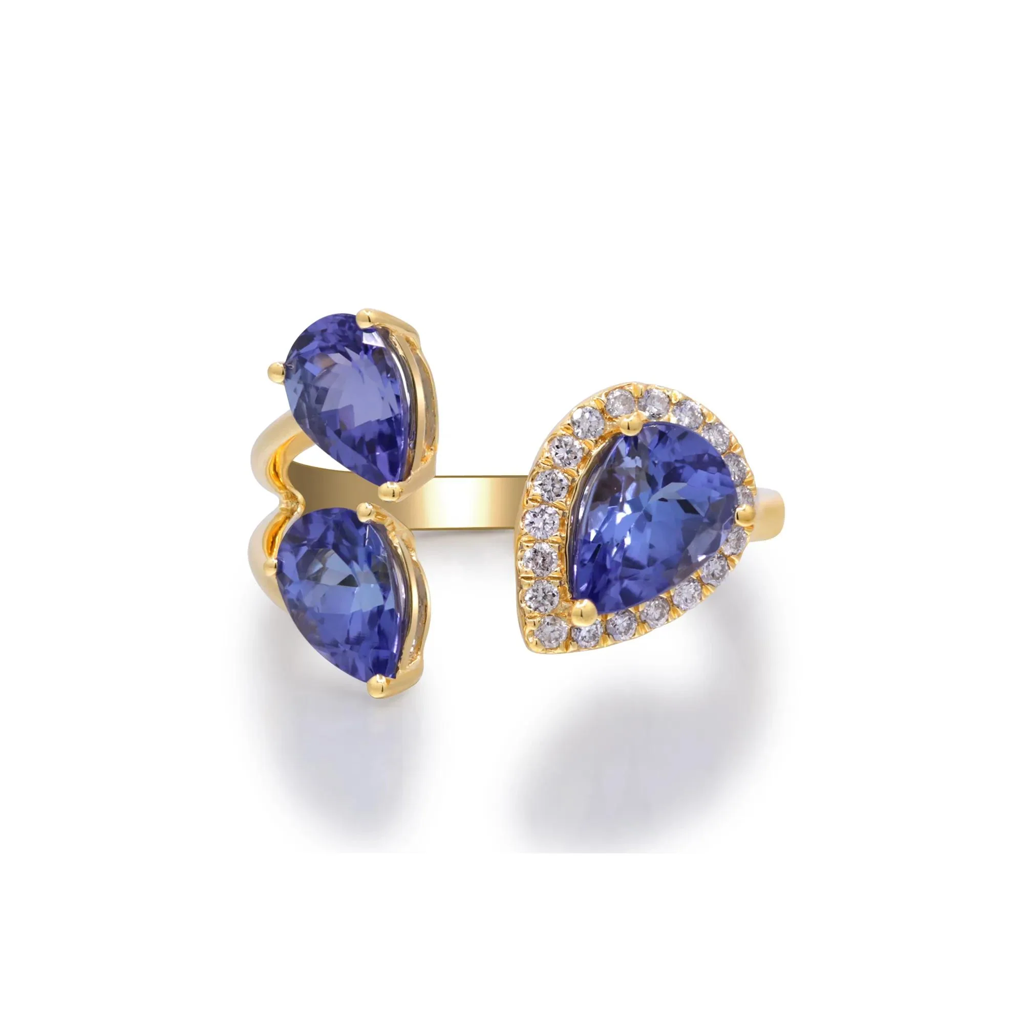 1/7 CT. Tw. Tanzanite and Diamond Accent Three-Stone Ring 10K Yellow Gold Size 7 2mm - Image 4