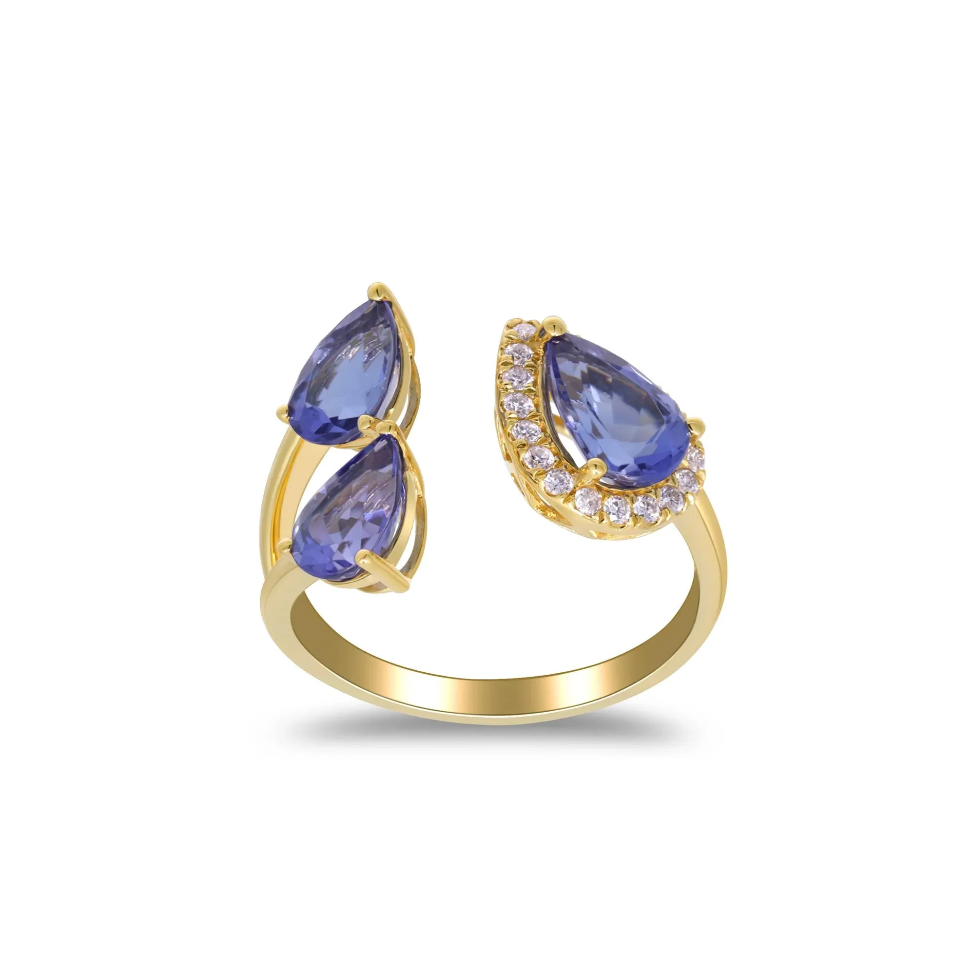 1/7 CT. Tw. Tanzanite and Diamond Accent Three-Stone Ring 10K Yellow Gold Size 7.5 2mm