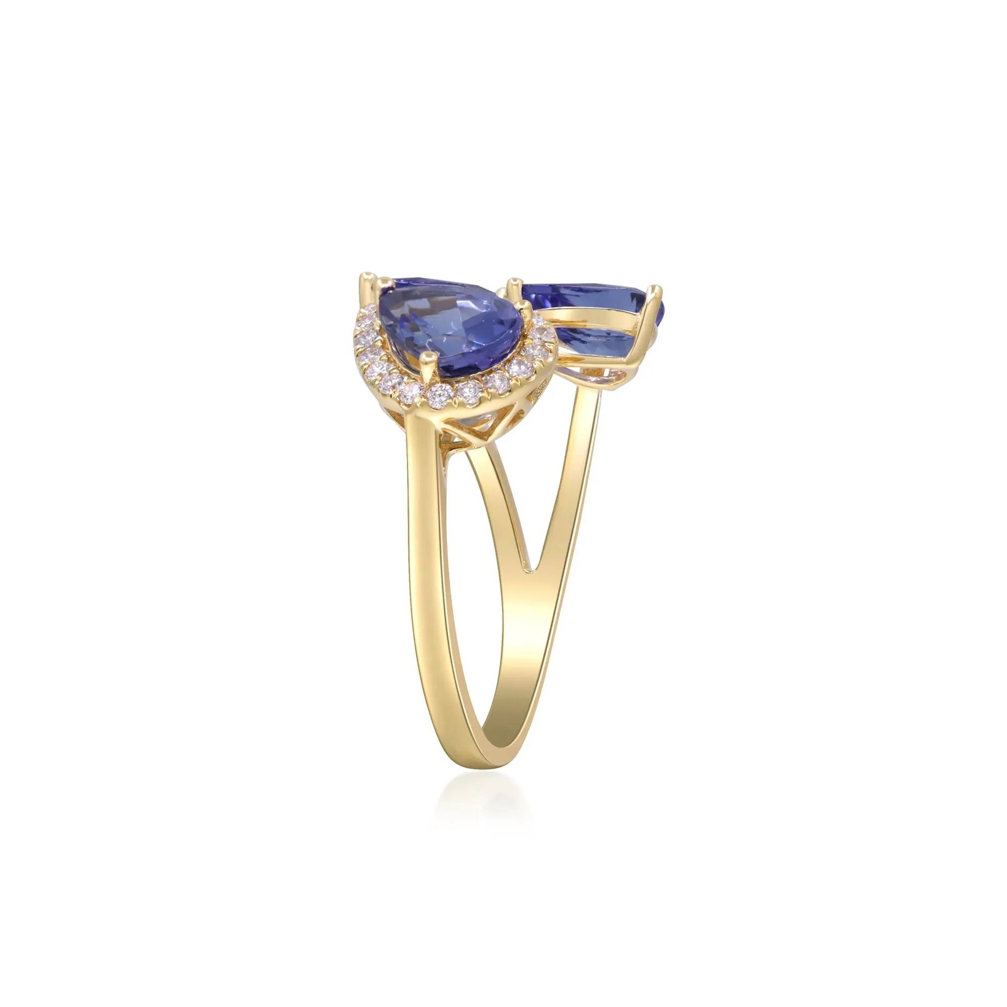 1/7 CT. Tw. Tanzanite and Diamond Accent Three-Stone Ring 10K Yellow Gold Size 8.5 2mm - Image 2