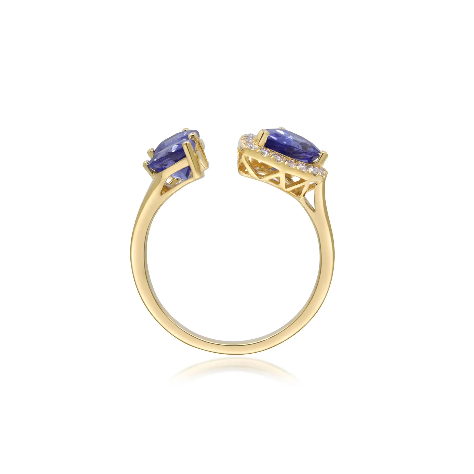 1/7 CT. Tw. Tanzanite and Diamond Accent Three-Stone Ring 10K Yellow Gold Size 8.5 2mm - Image 5