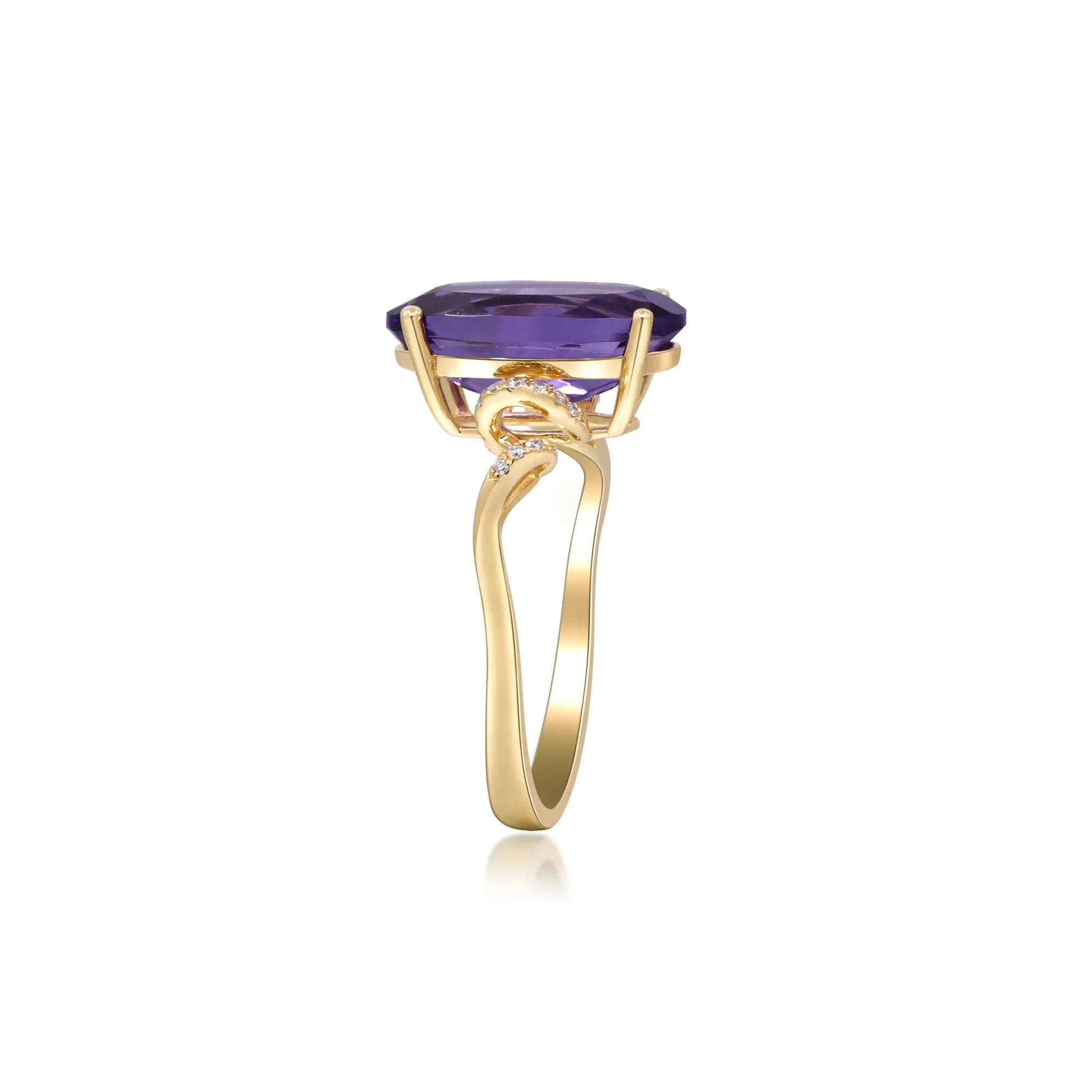 Amethyst and Diamond Accent Ring 10K Yellow Gold Round Brilliant Cut Size 8 2mm - Image 2