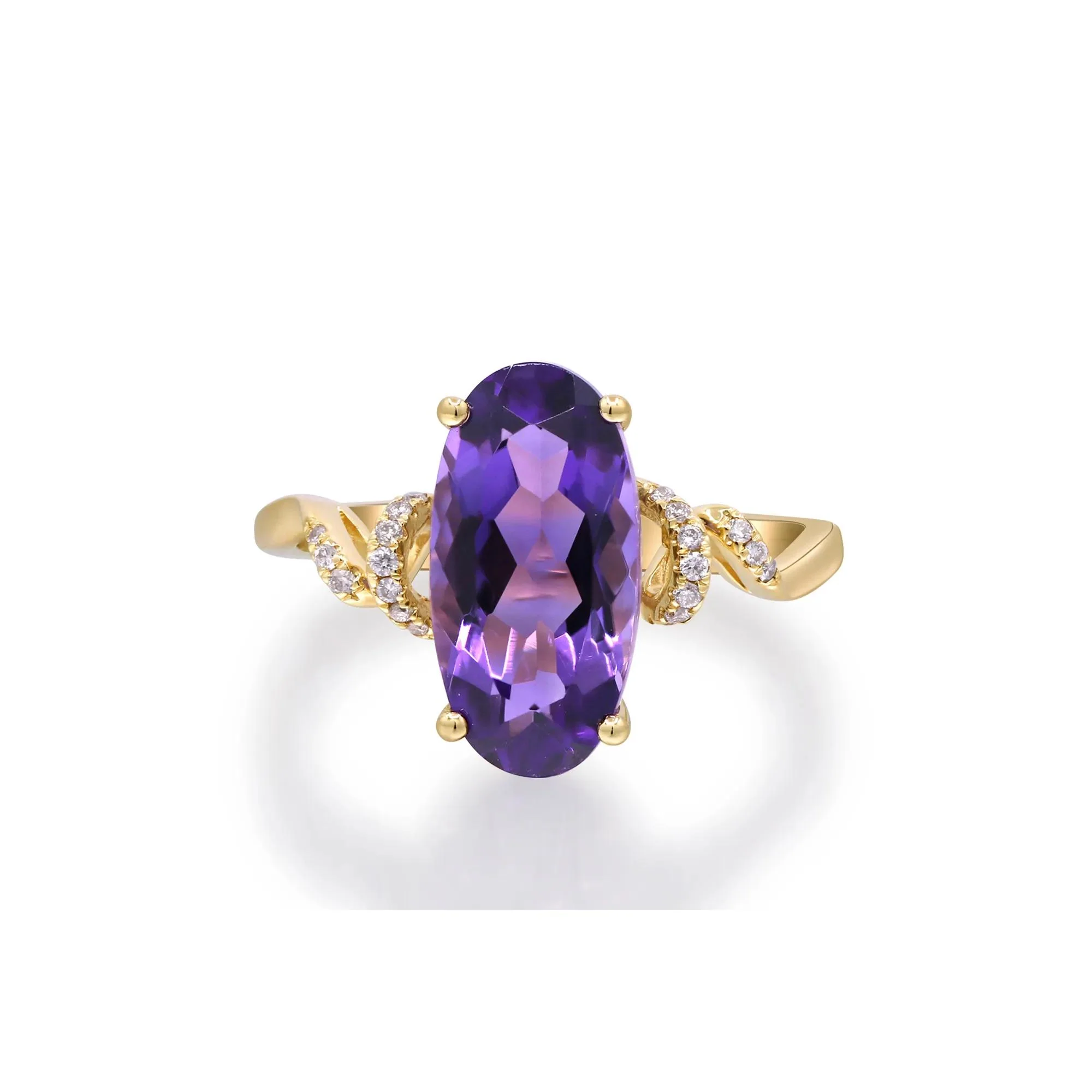 Amethyst and Diamond Accent Ring 10K Yellow Gold Round Brilliant Cut Size 8 2mm - Image 5