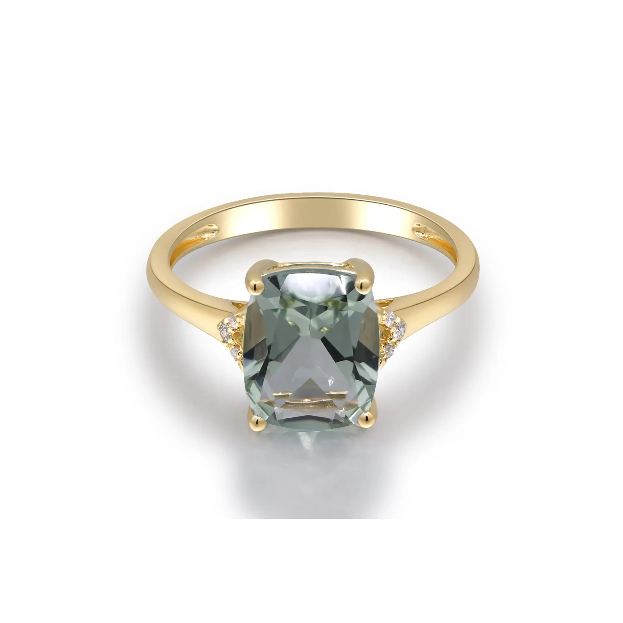 Green Amethyst and Diamond Accent Ring 10K Yellow Gold Size 6 2mm - Image 4