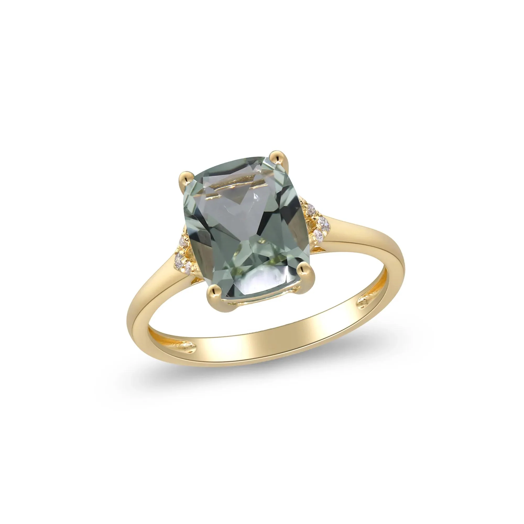 Green Amethyst and Diamond Accent Ring 10K Yellow Gold Size 6.5 2mm - Image 5