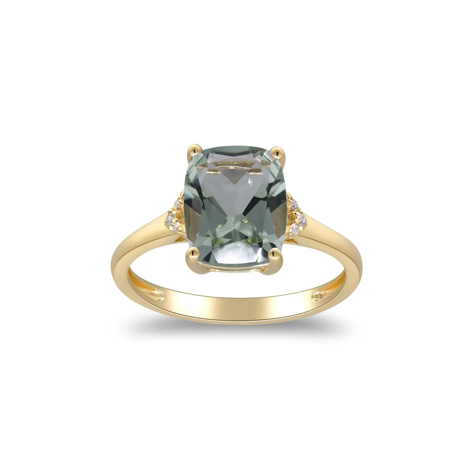 Green Amethyst and Diamond Accent Ring 10K Yellow Gold Size 9 2mm