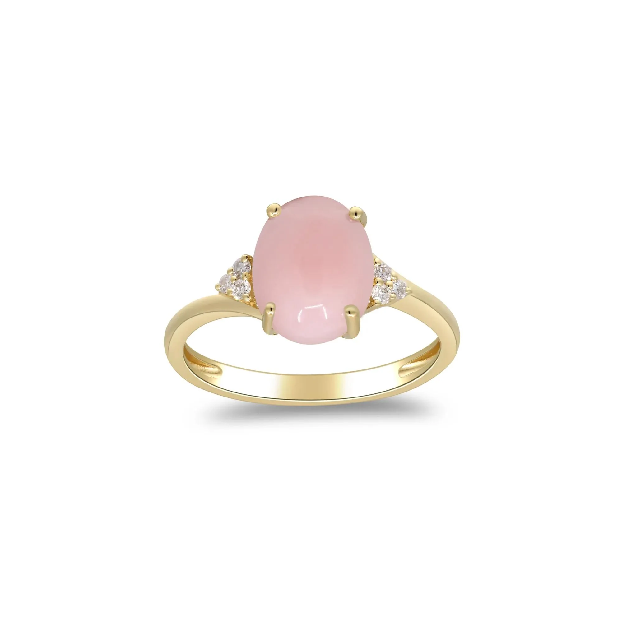 Pink Opal and Diamond Accent Ring 10K Yellow Gold Size 7 2mm