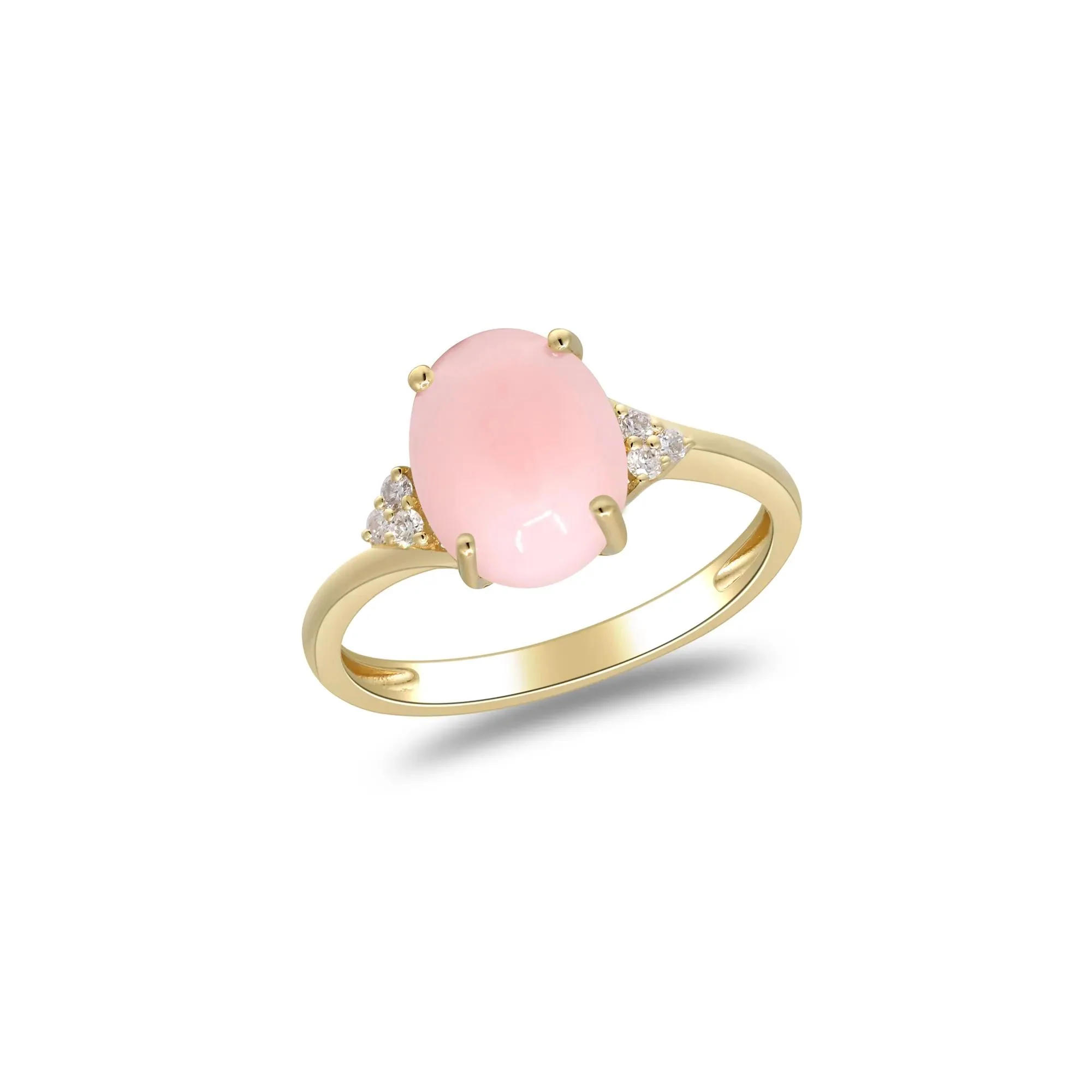 Pink Opal and Diamond Accent Ring 10K Yellow Gold Size 7 2mm - Image 4