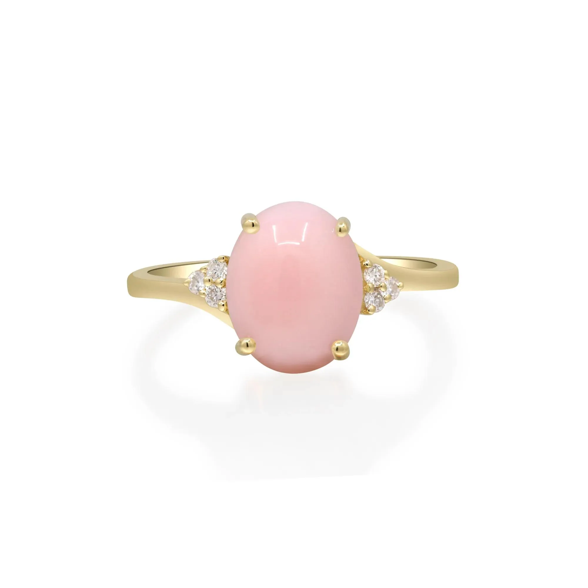 Pink Opal and Diamond Accent Ring 10K Yellow Gold Size 7 2mm - Image 5