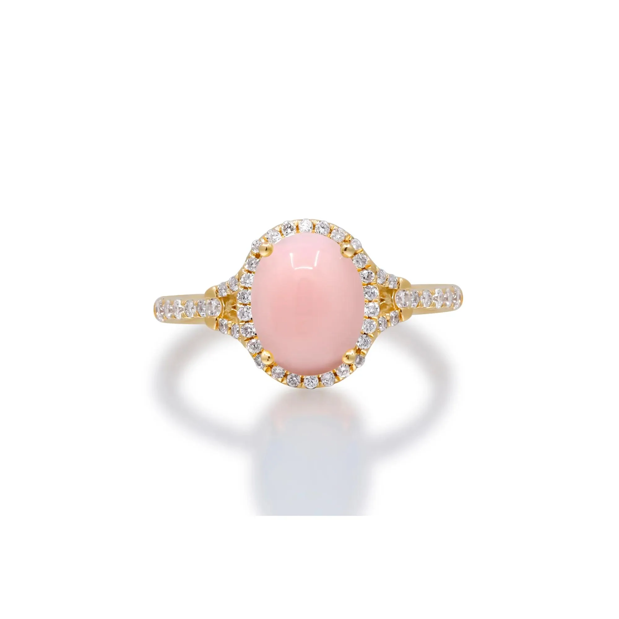 1/4 CT. Tw. Pink Opal and Diamond Halo Ring 10K Yellow Gold Size 7 2mm - Image 5