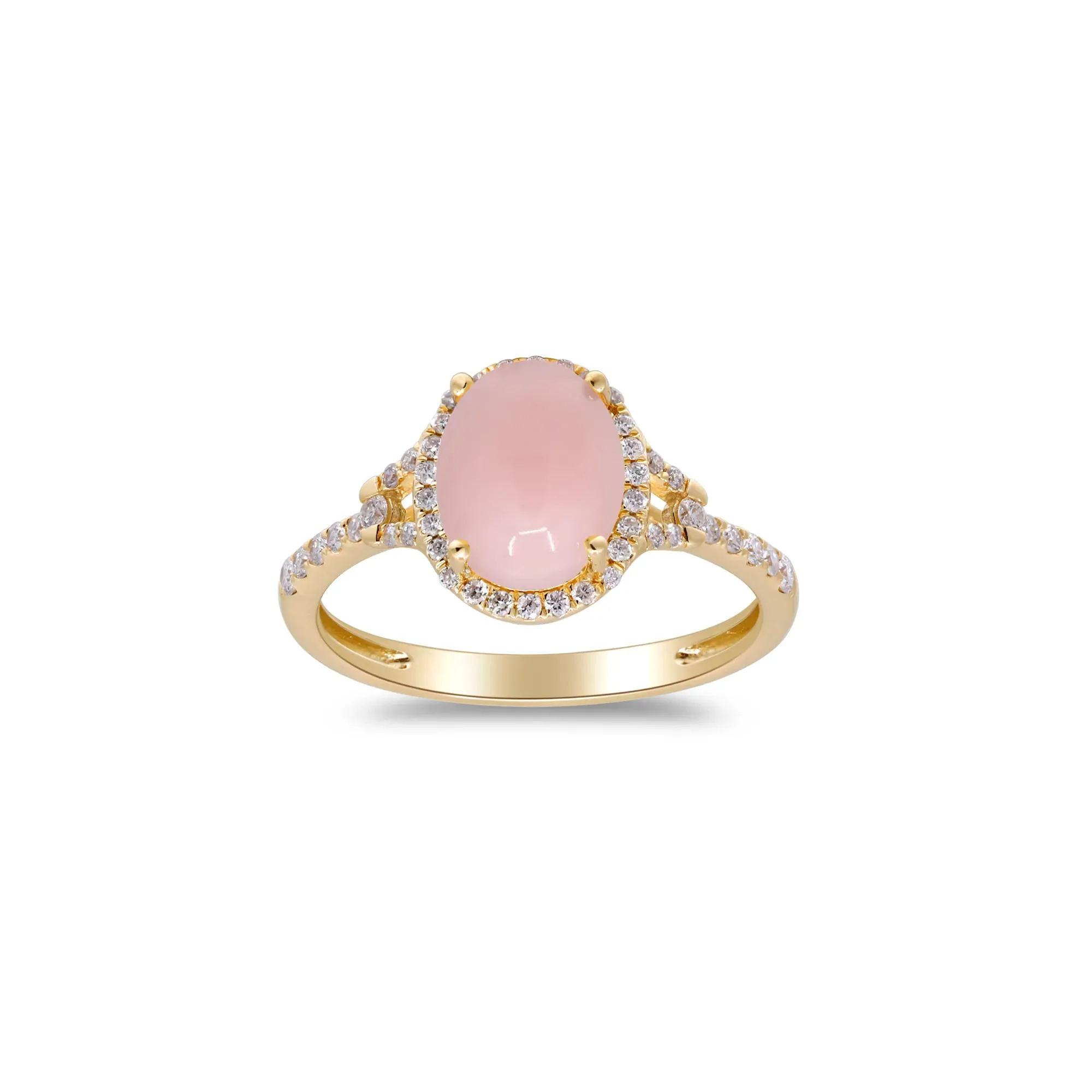 1/4 CT. Tw. Pink Opal and Diamond Halo Ring 10K Yellow Gold Size 8 2mm