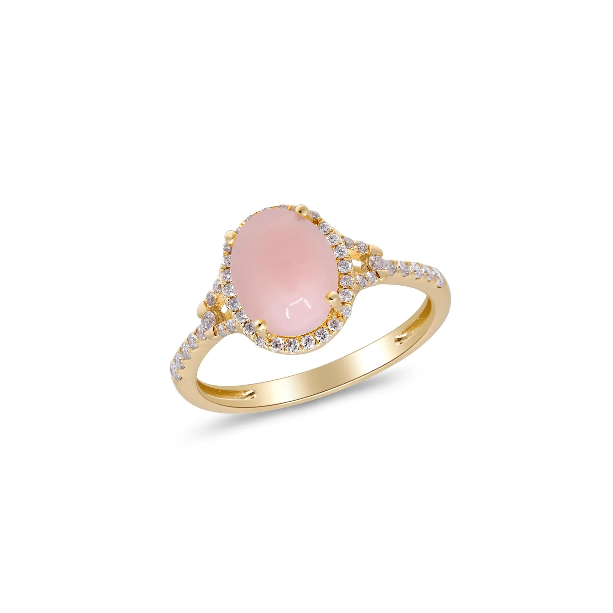 1/4 CT. Tw. Pink Opal and Diamond Halo Ring 10K Yellow Gold Size 8 2mm - Image 4