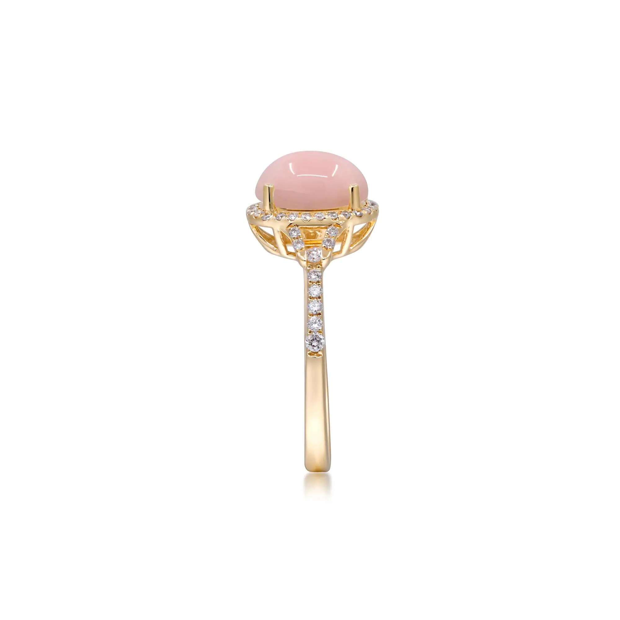 1/4 CT. Tw. Pink Opal and Diamond Halo Ring 10K Yellow Gold Size 8.5 2mm - Image 3