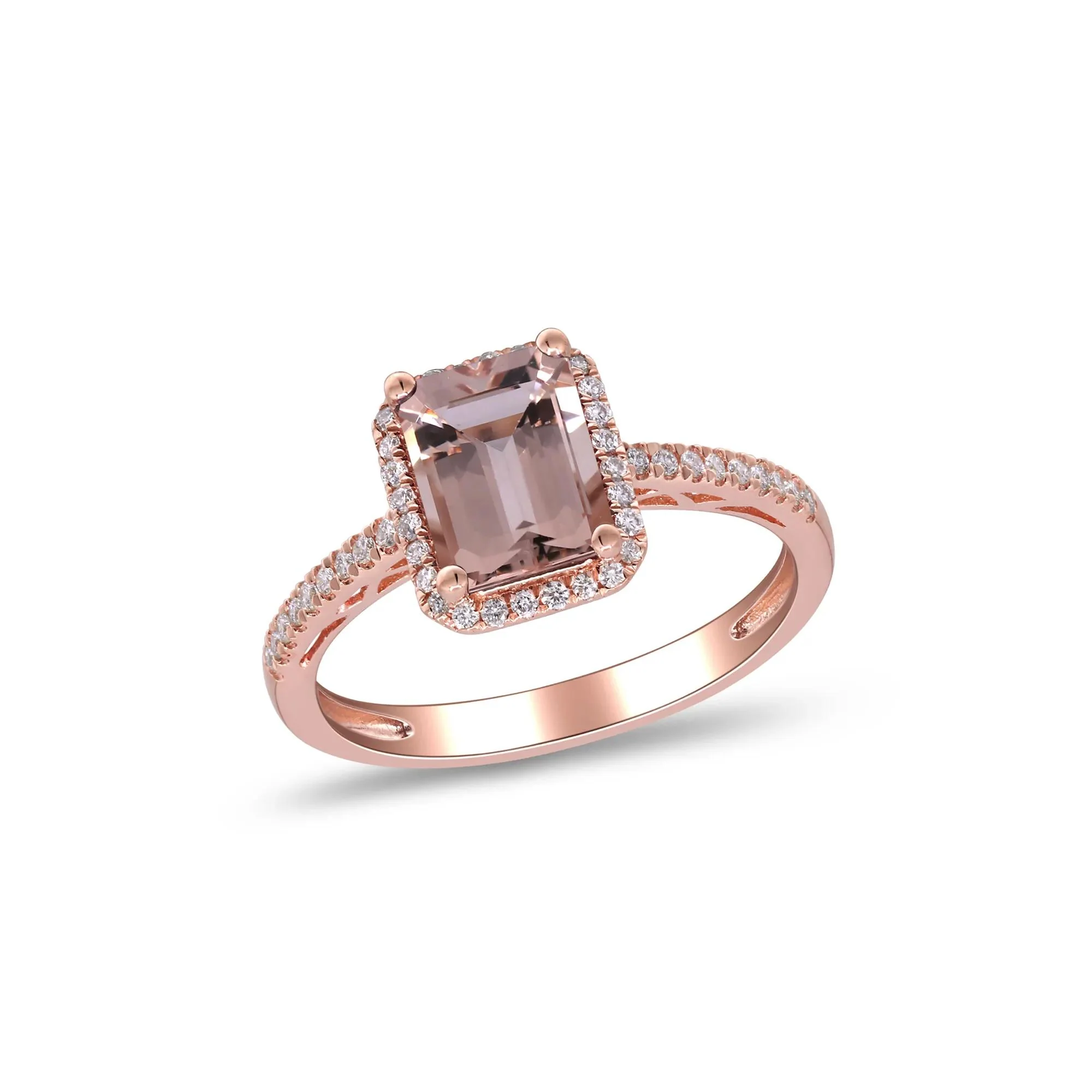 1/5 CT. Tw. Morganite and Diamond Halo Ring 10K Rose Gold Round Brilliant Cut Size 6 2mm - Image 3