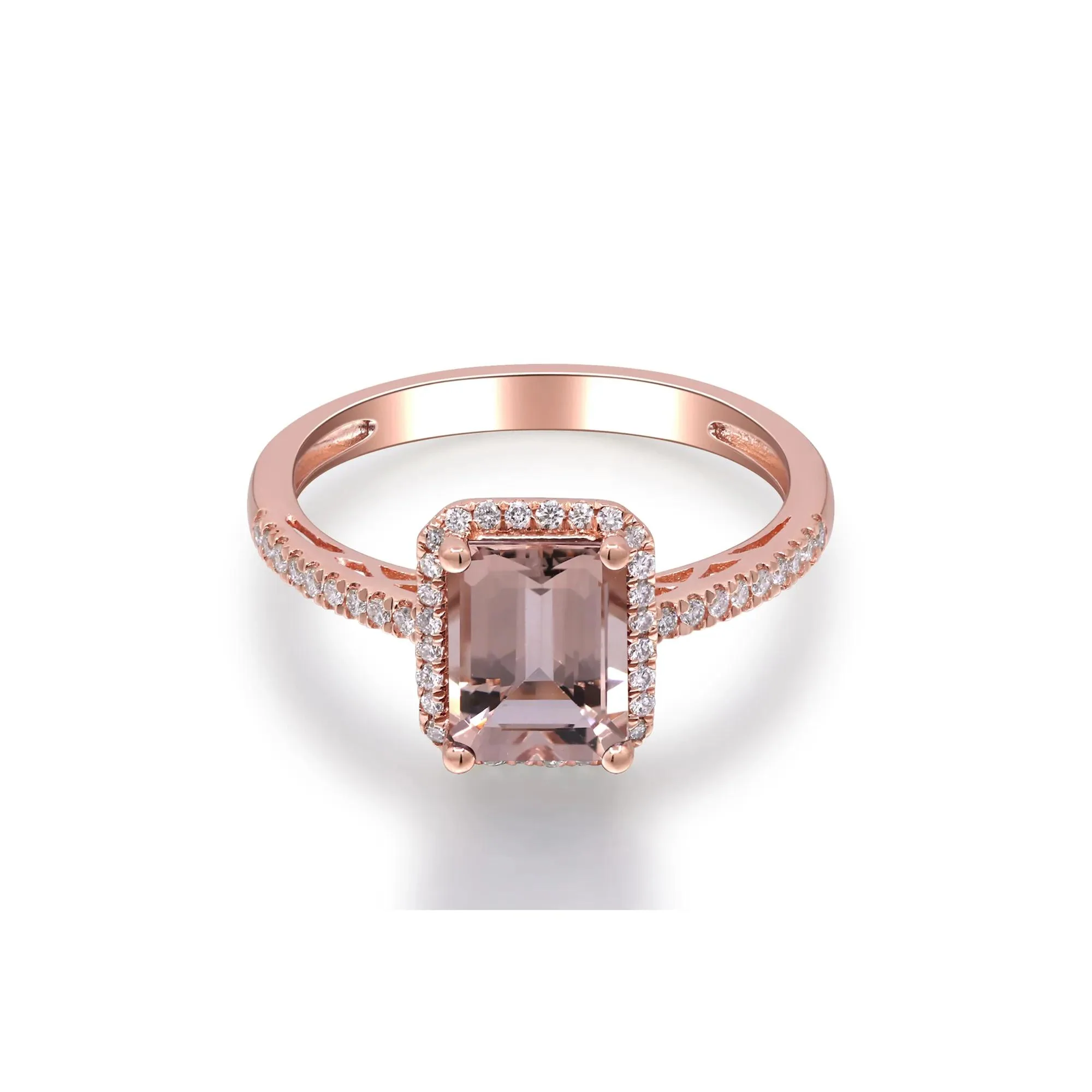 1/5 CT. Tw. Morganite and Diamond Halo Ring 10K Rose Gold Round Brilliant Cut Size 6 2mm - Image 4
