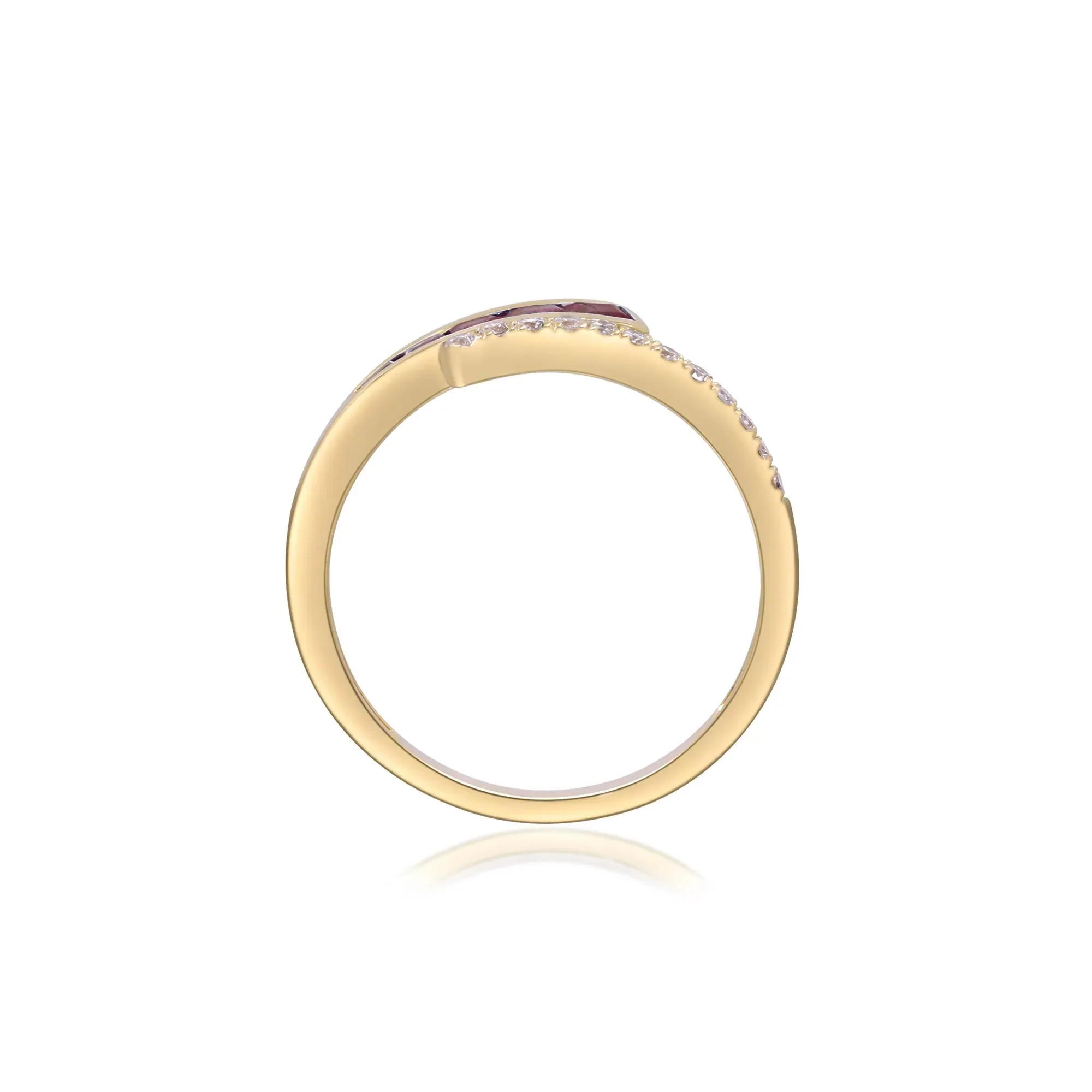 1/10 CT. Tw. Ruby and Diamond Bypass Ring 10K Yellow Gold Size 8 2mm - Image 2