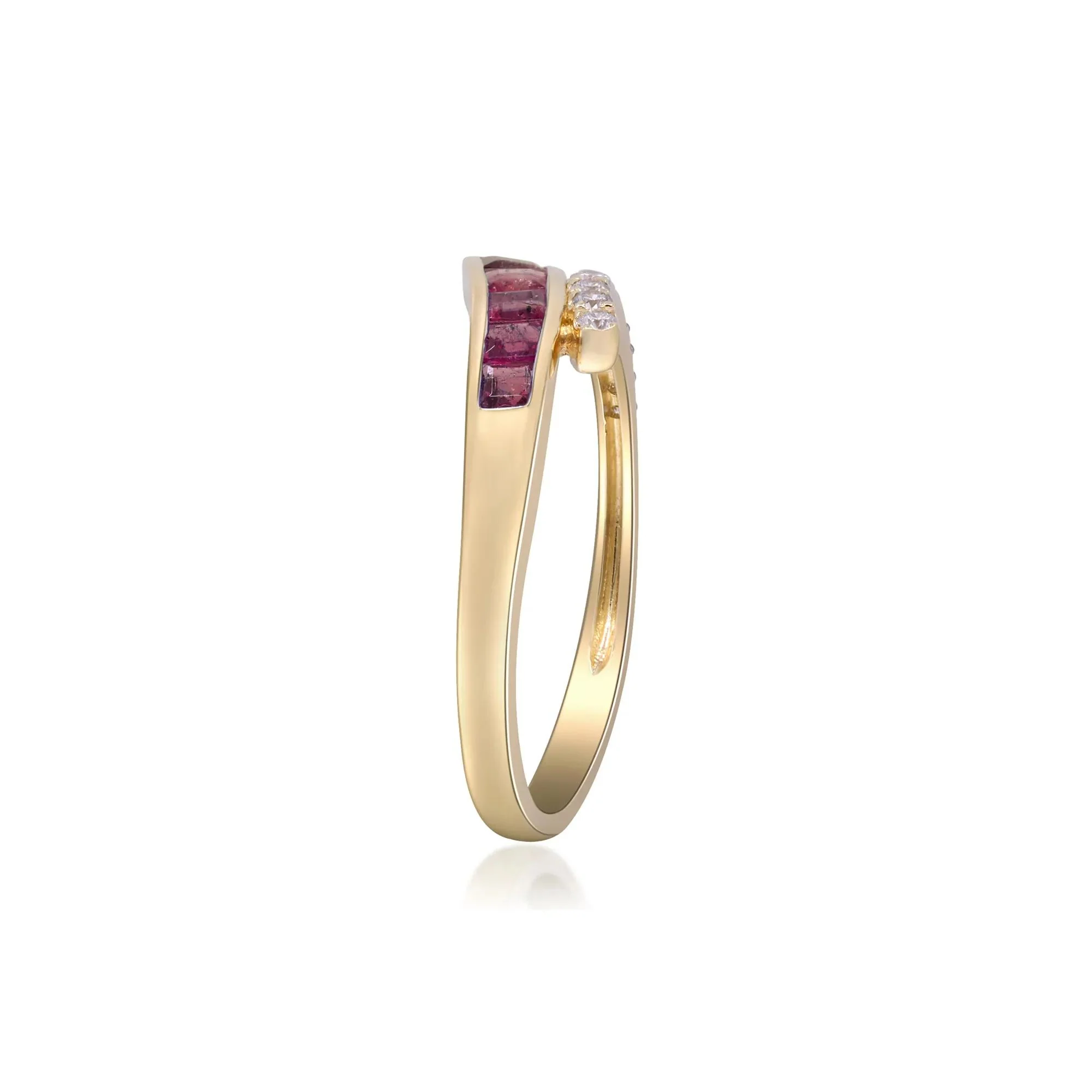 1/10 CT. Tw. Ruby and Diamond Bypass Ring 10K Yellow Gold Size 9 2mm - Image 5