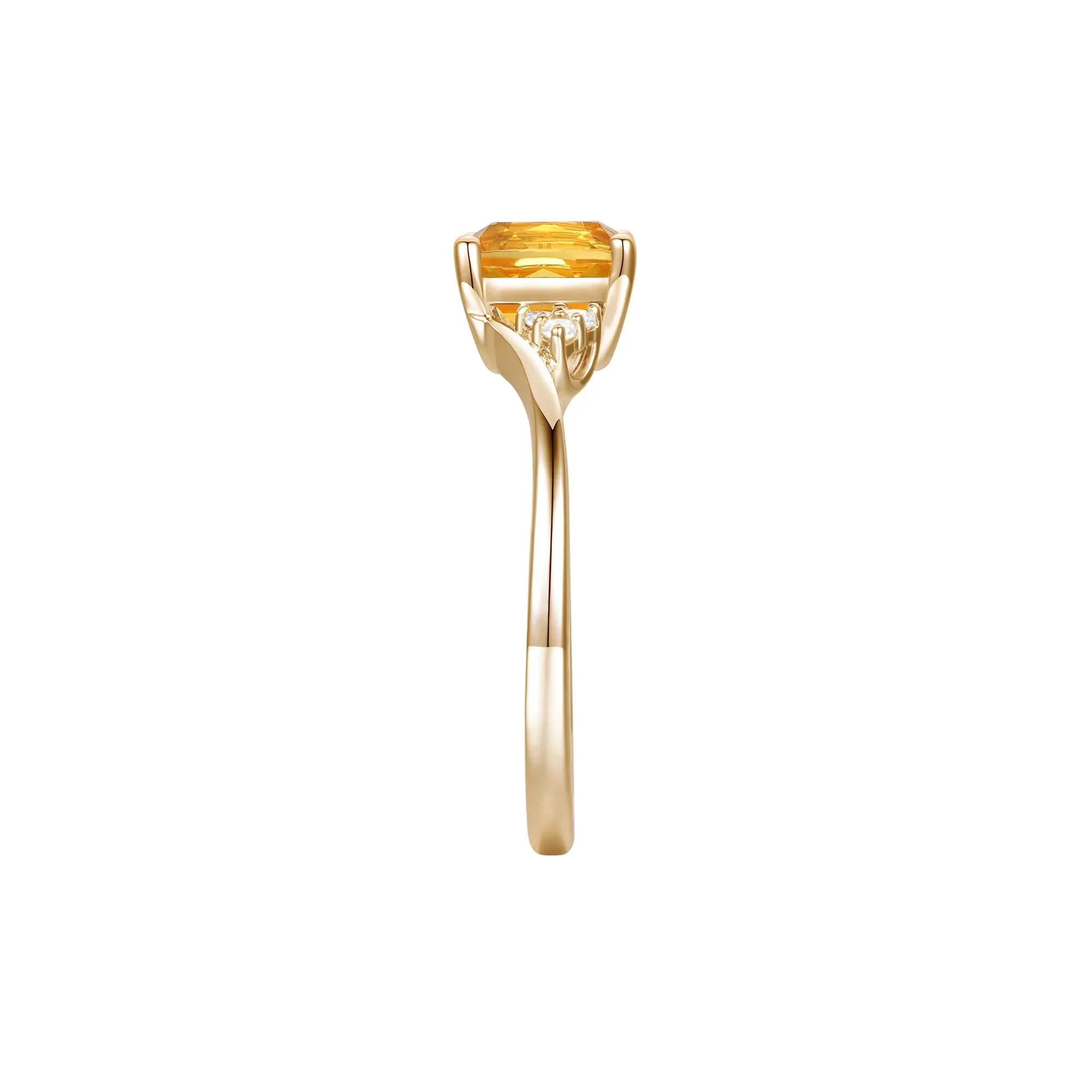 Citrine and Diamond Accent Ring 10K Yellow Gold Size 8.5 1mm - Image 2