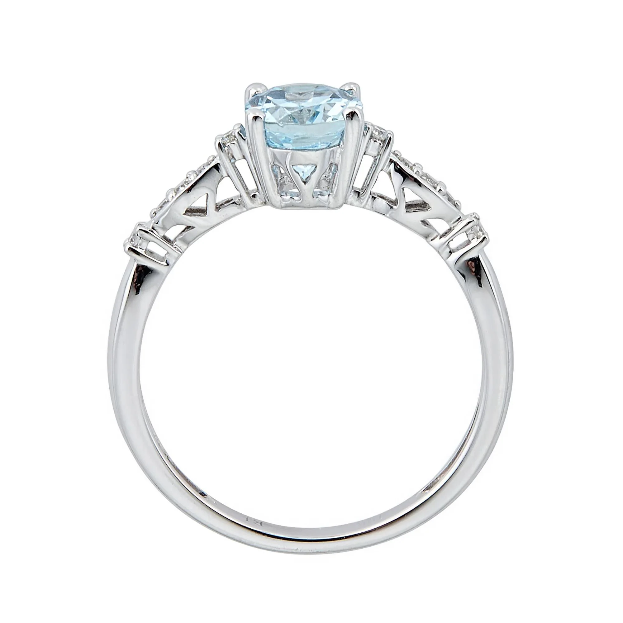 Aquamarine and Diamond Accent Ring 10K White Gold Size 6.5 2mm - Image 2