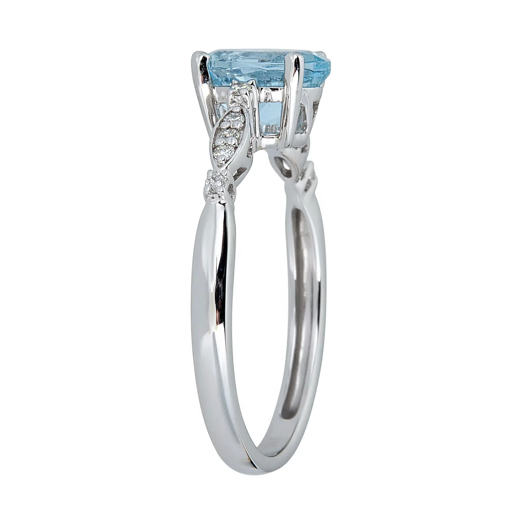 Aquamarine and Diamond Accent Ring 10K White Gold Size 7 2mm