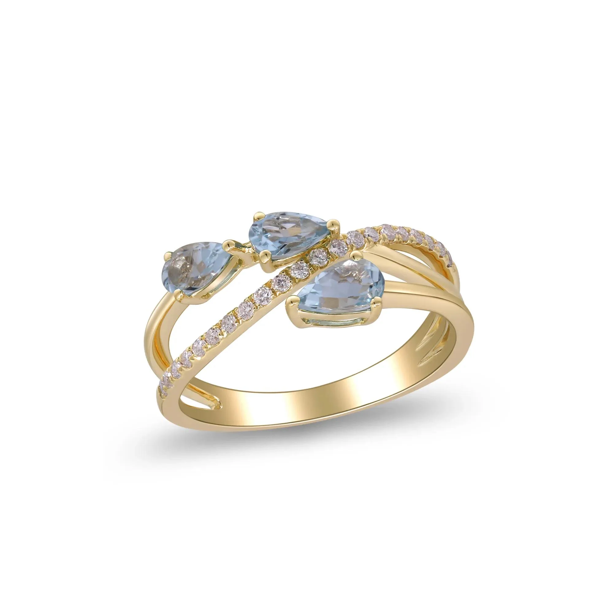 1/7 CT. Tw. Aquamarine and Diamond Ring 10K Yellow Gold Size 8 2mm - Image 4