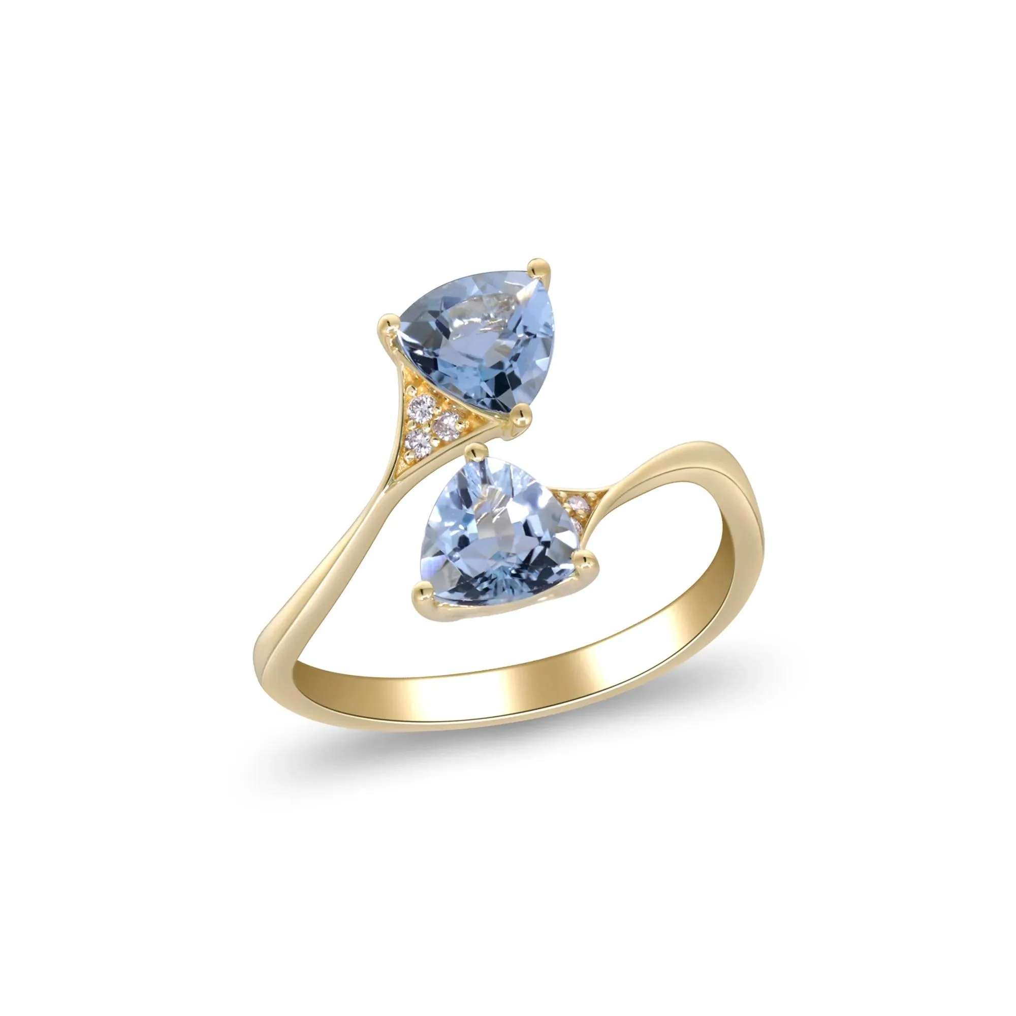 Aquamarine and Diamond Accent Bypass Ring 10K Yellow Gold Size 5.5 2mm - Image 4