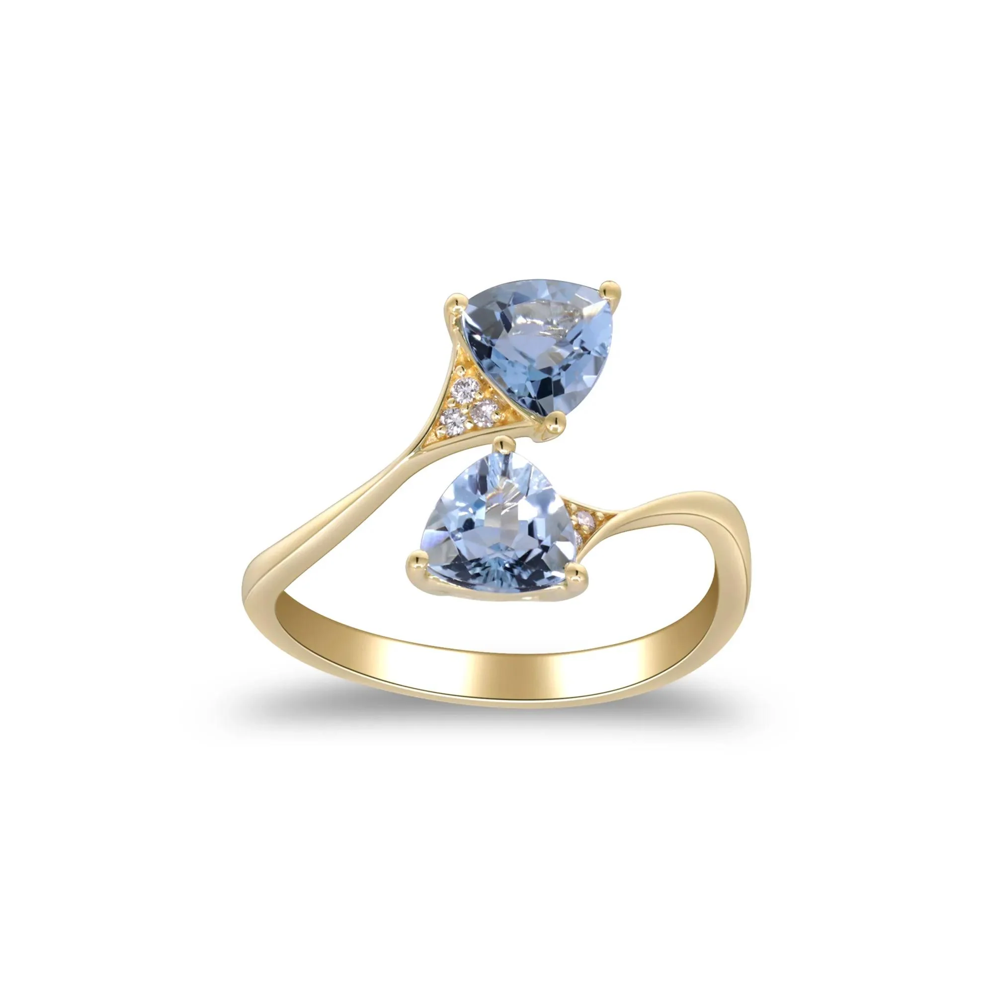 Aquamarine and Diamond Accent Bypass Ring 10K Yellow Gold Size 6.5 2mm - Image 5