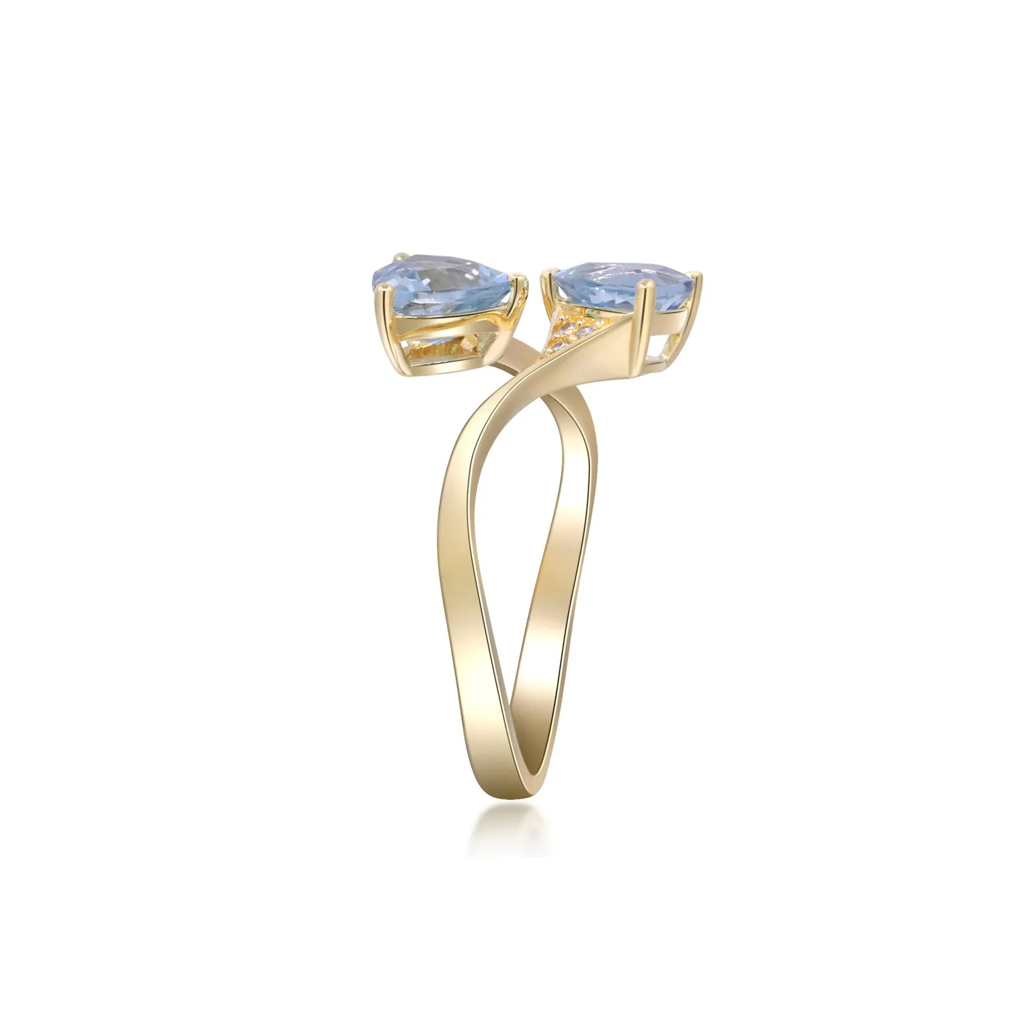 Aquamarine and Diamond Accent Bypass Ring 10K Yellow Gold Size 7.5 2mm - Image 3