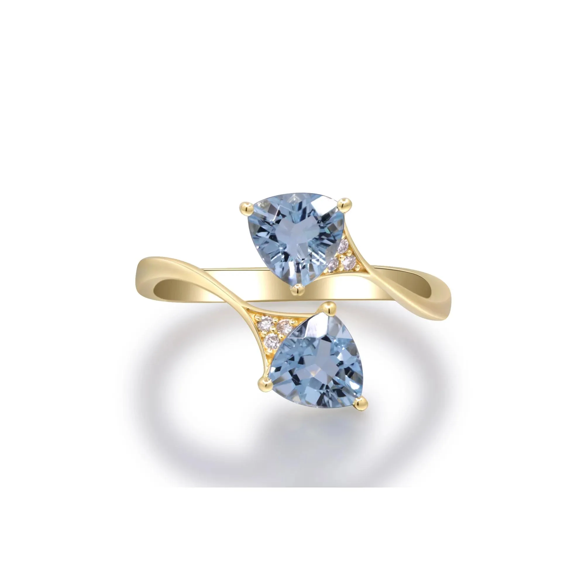 Aquamarine and Diamond Accent Bypass Ring 10K Yellow Gold Size 8.5 2mm