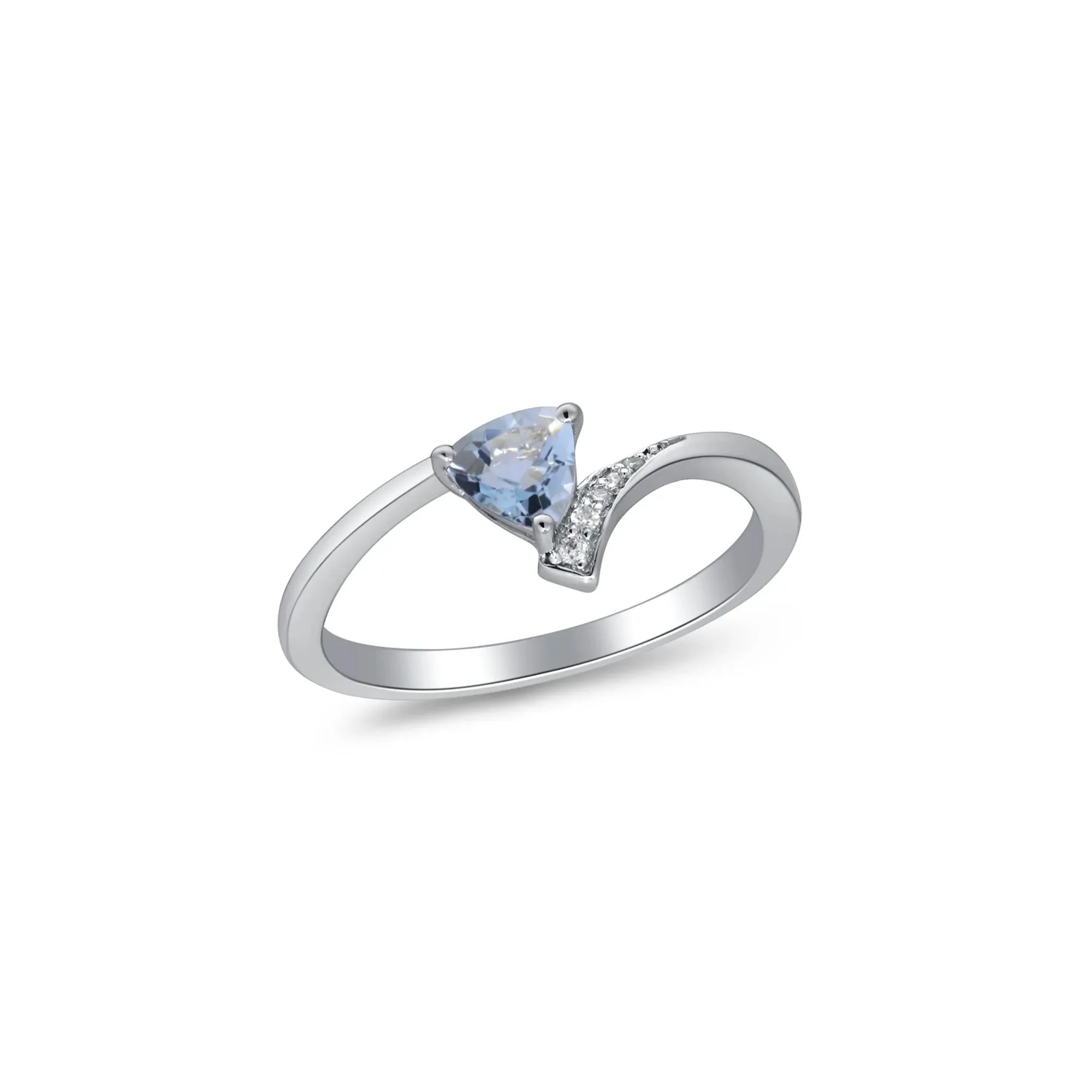 Aquamarine and Diamond Accent Bypass Ring .925 Sterling Silver White Size 6.5 2mm - Image 5