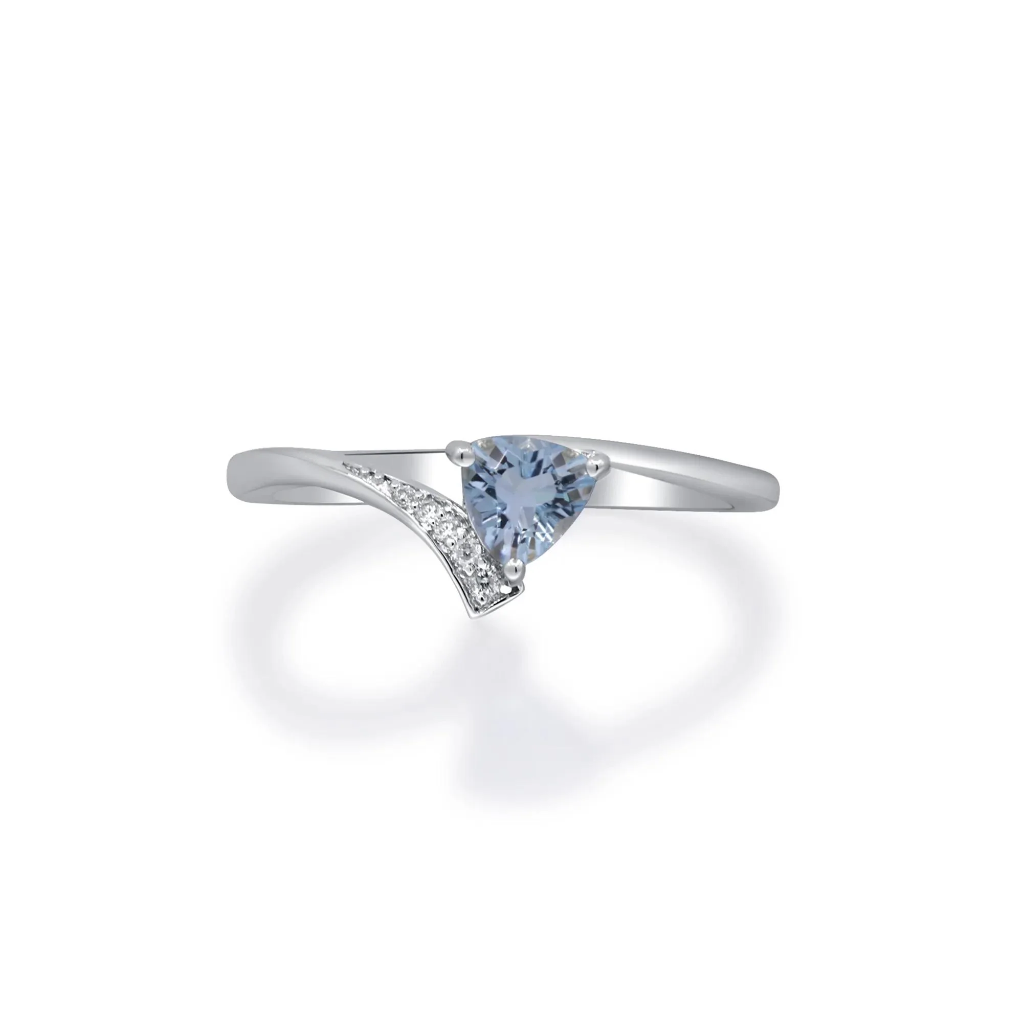 Aquamarine and Diamond Accent Bypass Ring .925 Sterling Silver White Size 8 2mm - Image 4