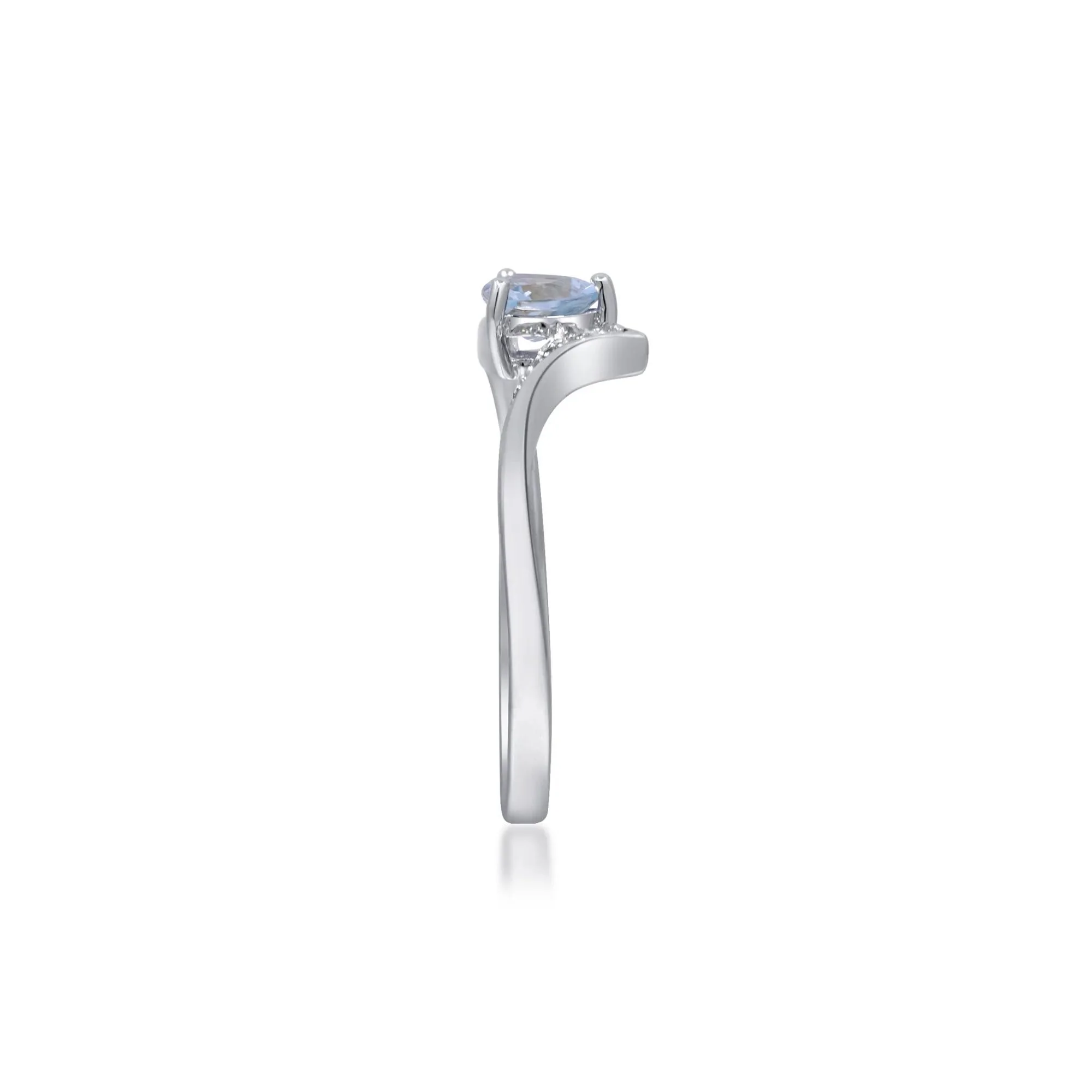 Aquamarine and Diamond Accent Bypass Ring .925 Sterling Silver White Size 9 2mm - Image 3