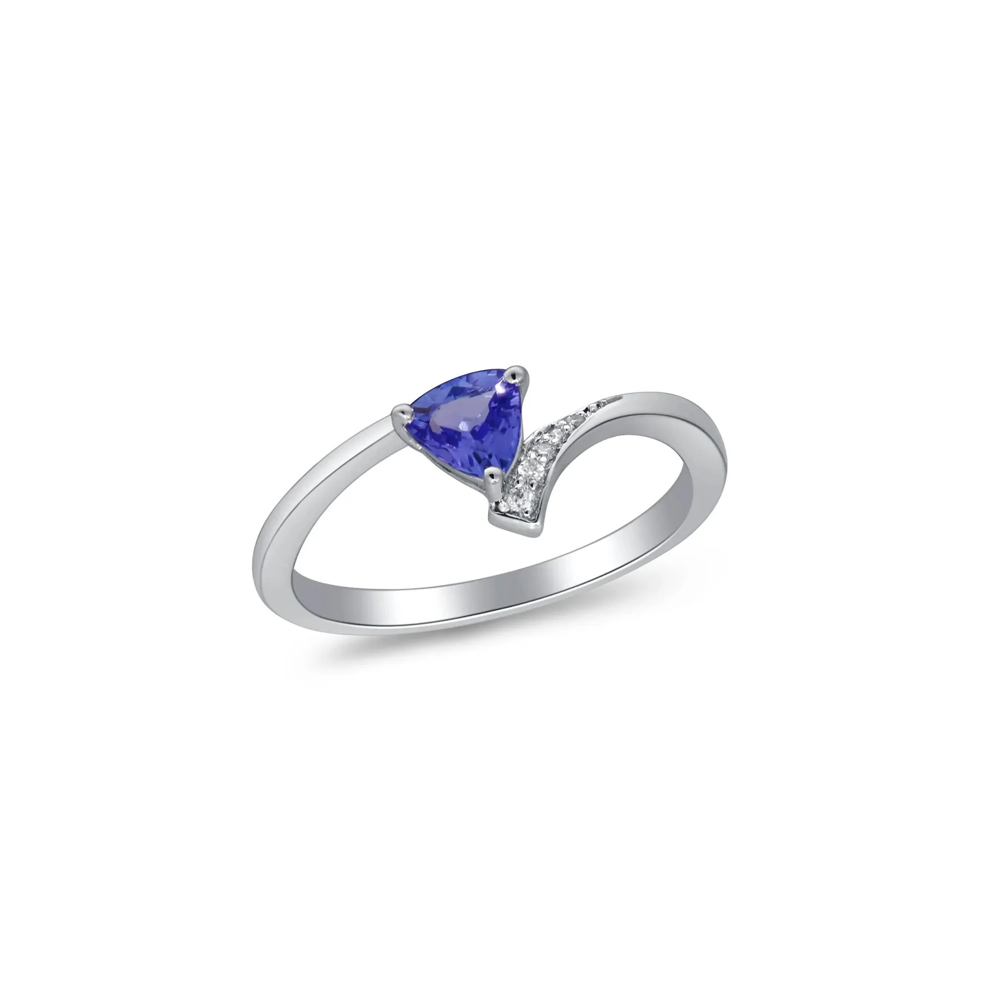 Tanzanite and Diamond Accent Ring .925 Sterling Silver White Size 7 2mm - Image 4
