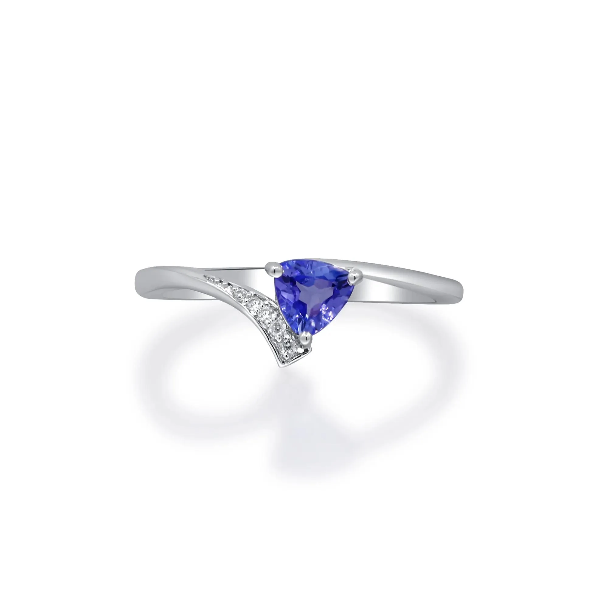 Tanzanite and Diamond Accent Ring .925 Sterling Silver White Size 7.5 2mm - Image 5