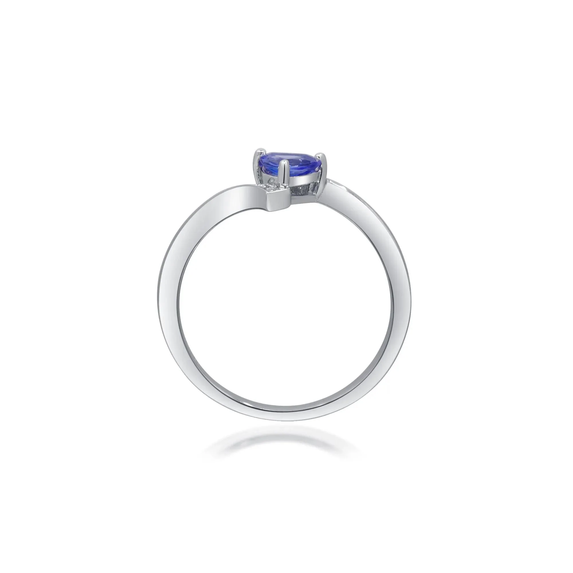 Tanzanite and Diamond Accent Ring .925 Sterling Silver White Size 8 2mm - Image 2