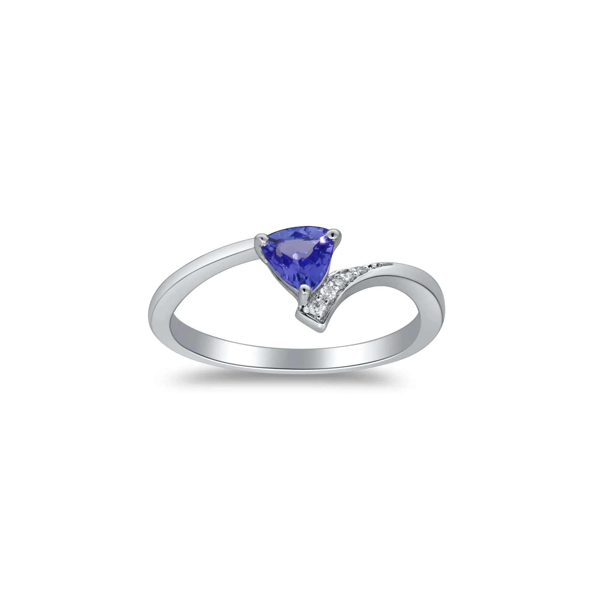 Tanzanite and Diamond Accent Ring .925 Sterling Silver White Size 8.5 2mm