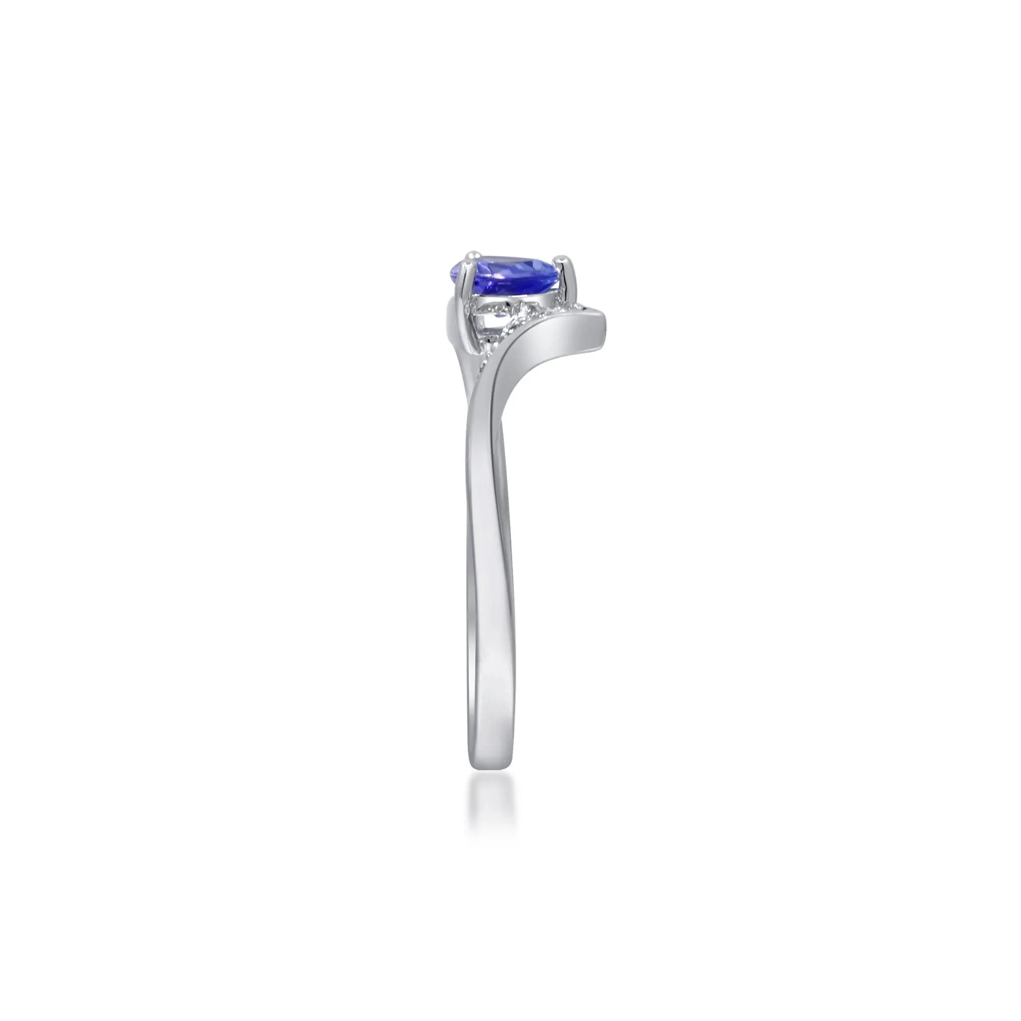 Tanzanite and Diamond Accent Ring .925 Sterling Silver White Size 9 2mm - Image 3