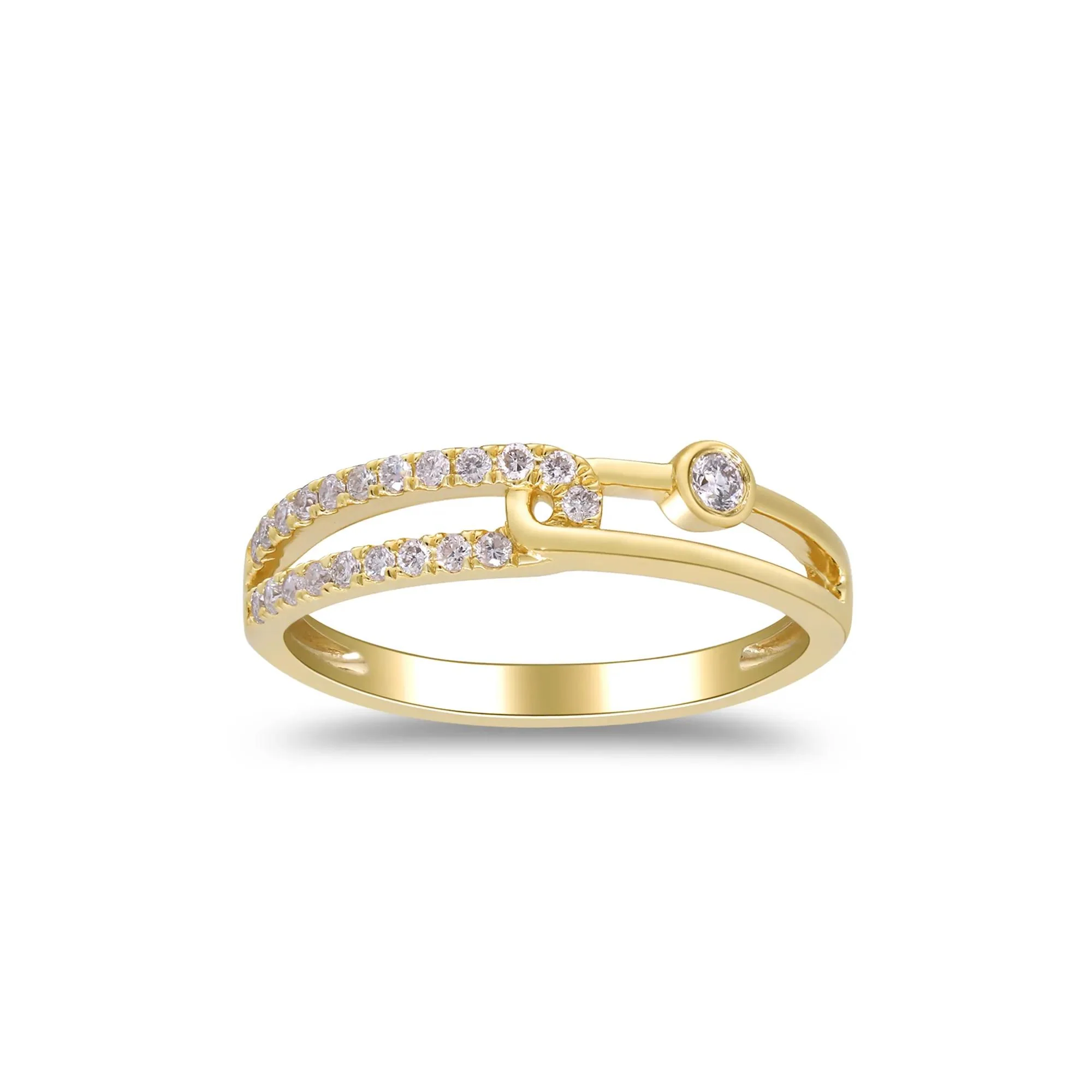 1/5 CT. Tw. Diamond Interlocking Ring 10K Yellow Gold Size 9 2mm - Image 3