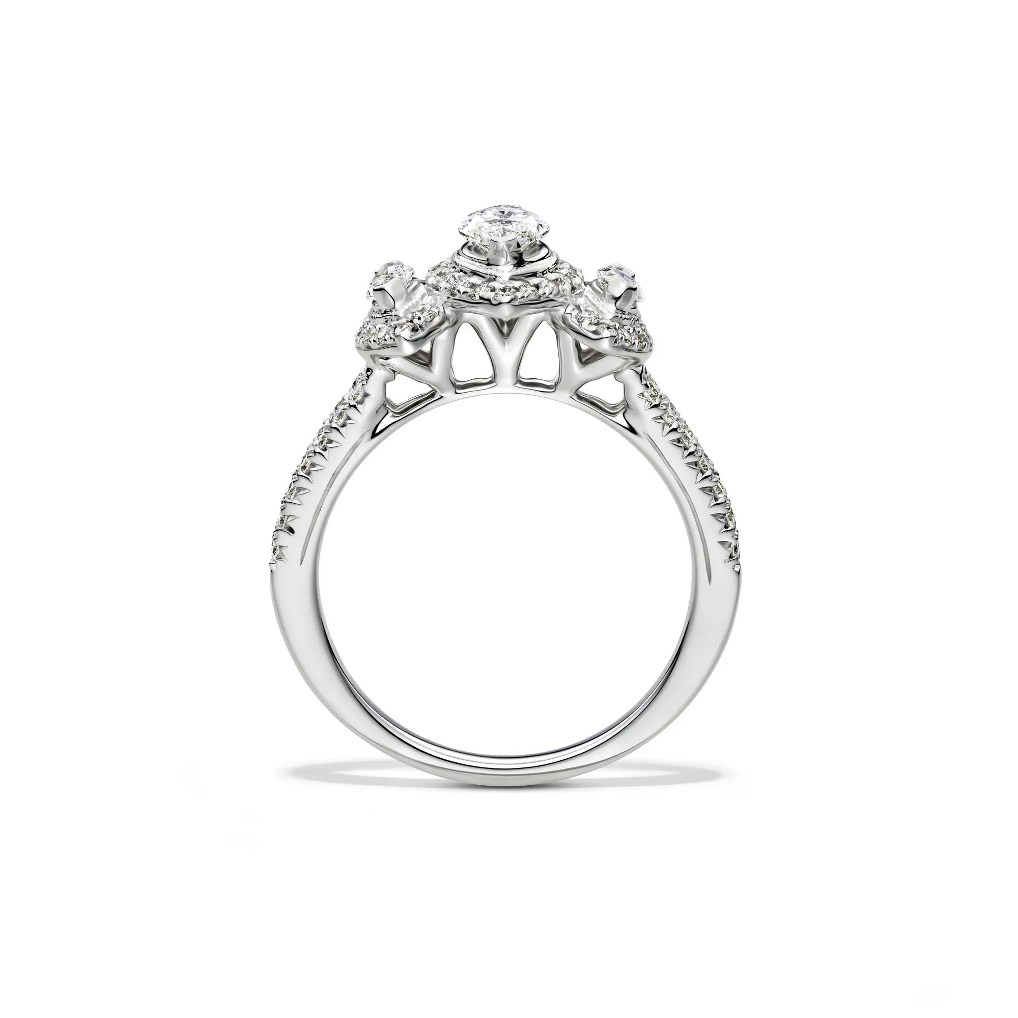 1 CT. Tw. Lab Grown Diamond Marquise Engagement Ring 14K White Gold Round Brilliant Cut Size 6 1.5mm - Image 2