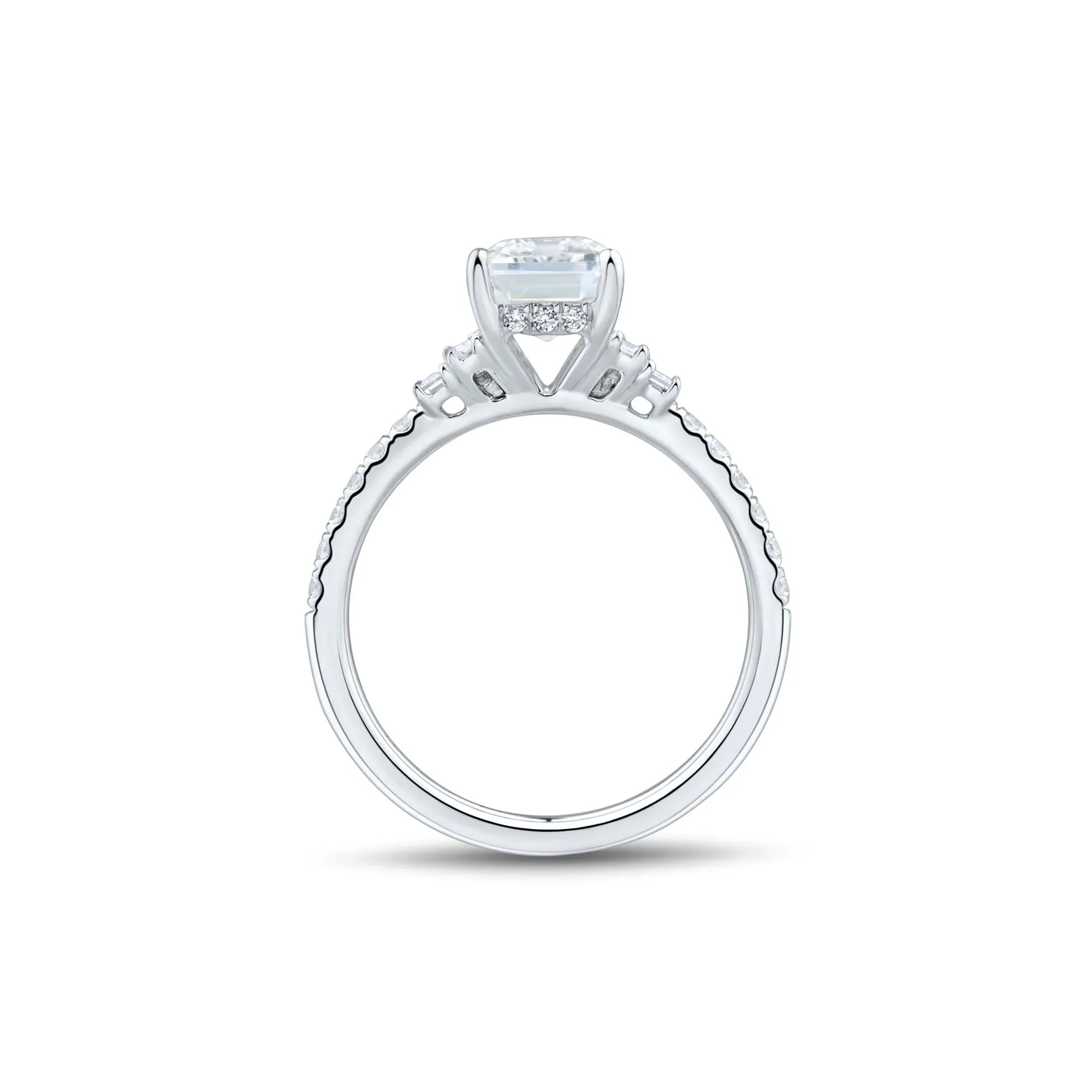 3 CT. Tw. Lab Grown Emerald-Cut Diamond Engagement Ring 14K White Gold Size 6.5 1.5mm - Image 3