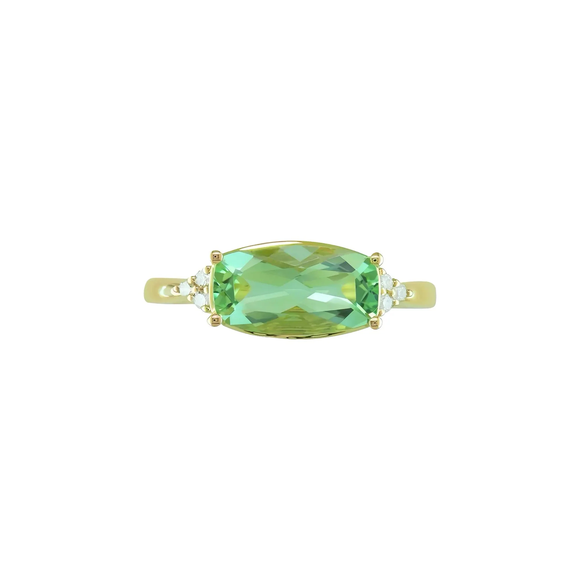 Green Amethyst and Diamond Accent Ring 10K Yellow Gold Size 9 1mm - Image 2