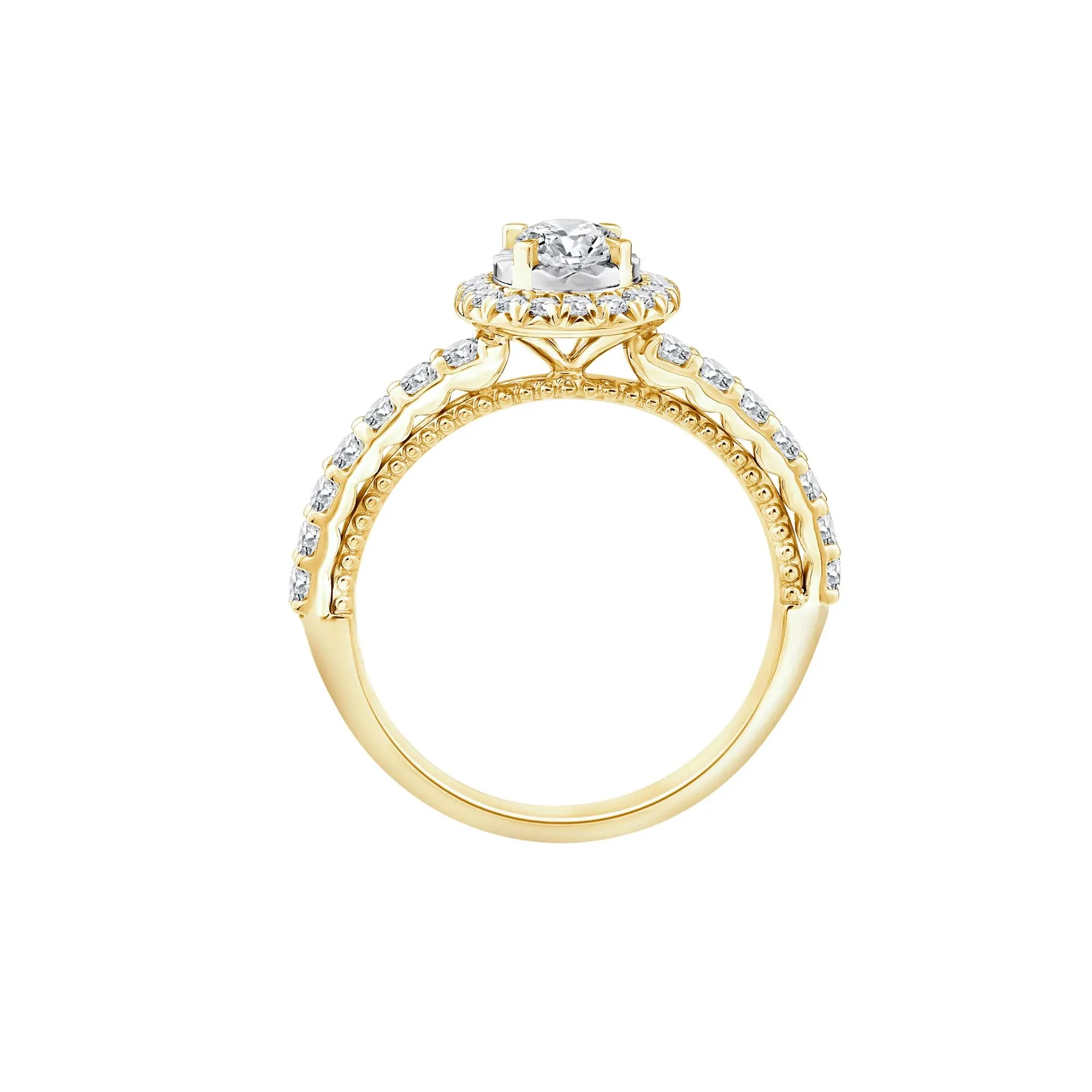 1 CT. Tw. Oval Diamond Halo Engagement Ring 10K Yellow Gold Round Brilliant Cut Size 8 1mm - Image 2