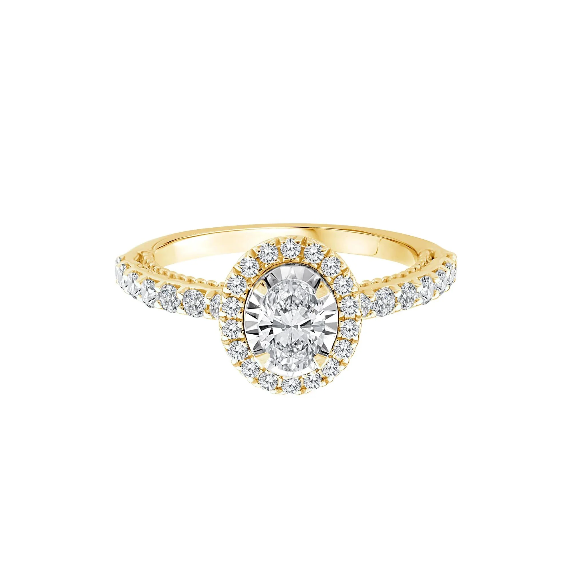 1 CT. Tw. Oval Diamond Halo Engagement Ring 10K Yellow Gold Round Brilliant Cut Size 9 1mm
