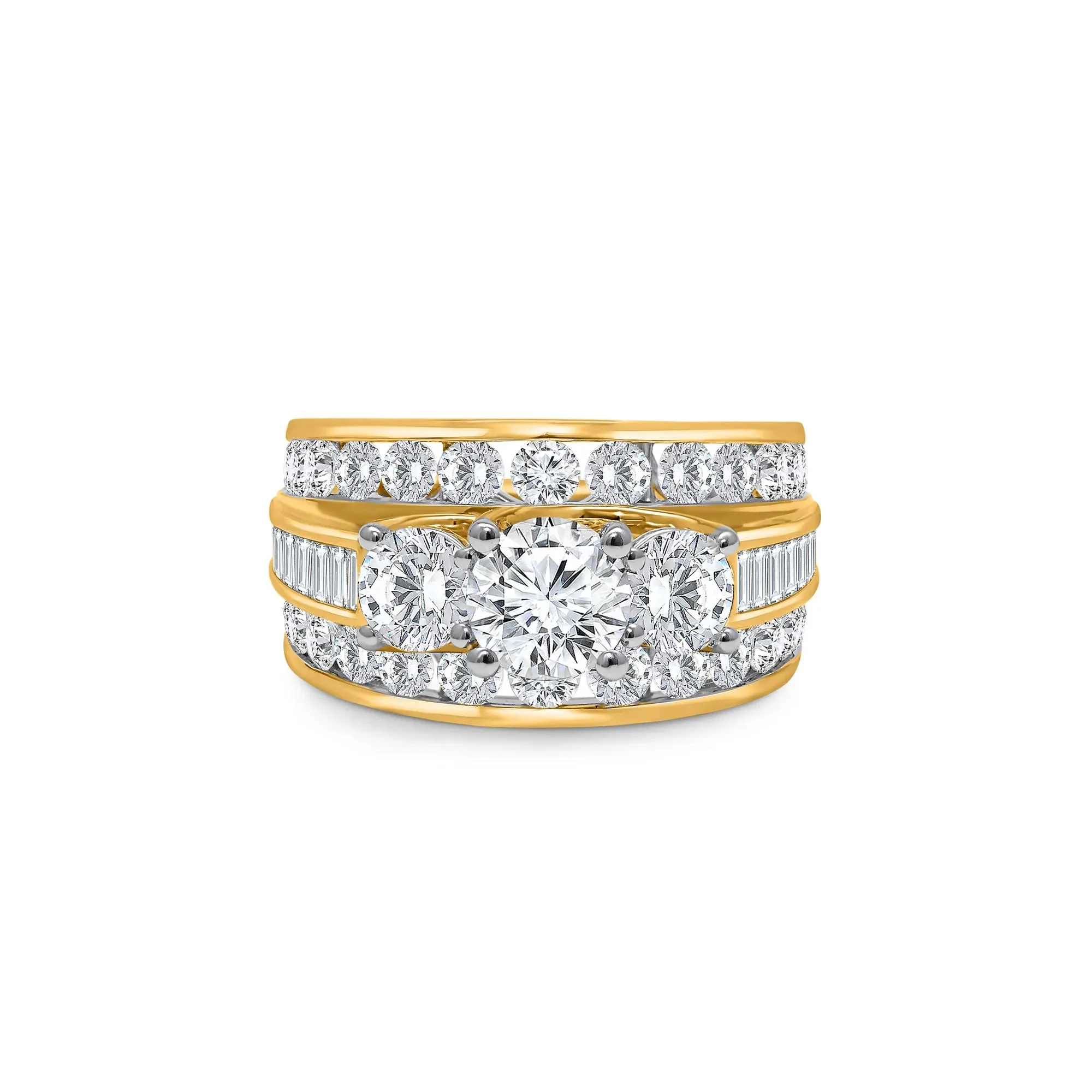 4 CT. Tw. Lab Grown Diamond Three-Stone Multi-Row Band Ring 10K Yellow Gold Size 6