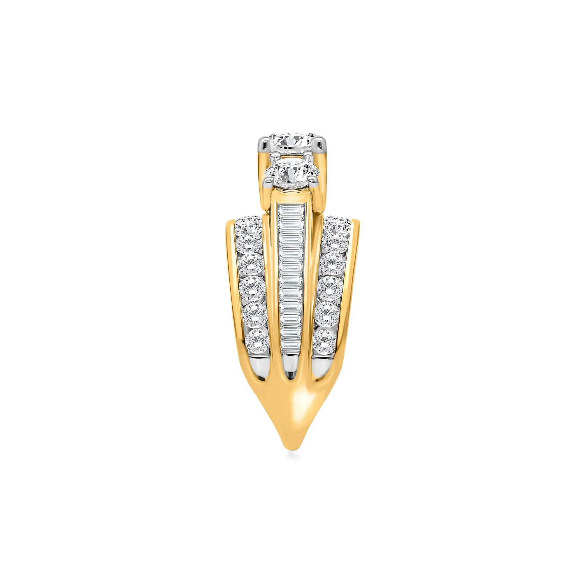 4 CT. Tw. Lab Grown Diamond Three-Stone Multi-Row Band Ring 10K Yellow Gold Size 6 - Image 3