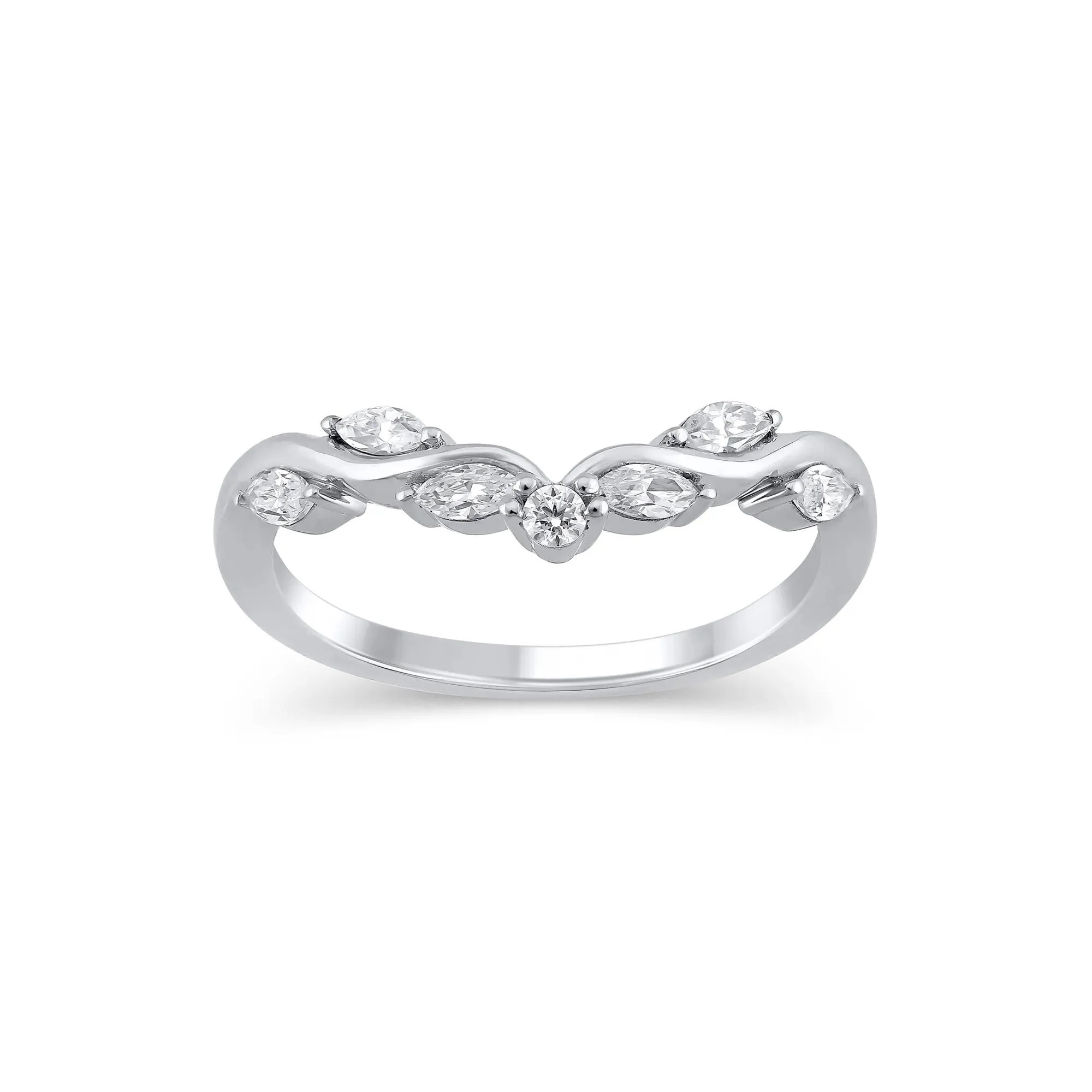 1/3 CT. Tw. Lab Grown Diamond Contour Band Ring 14K White Gold Round Brilliant Cut Size 7.5