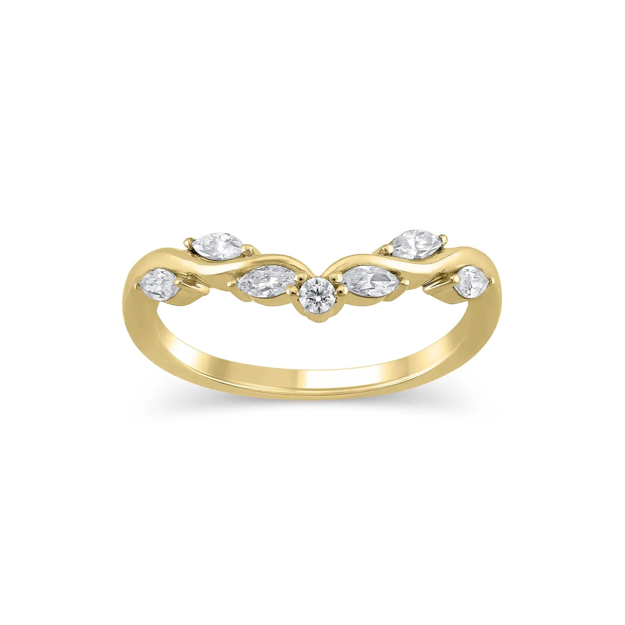 1/3 CT. Tw. Lab Grown Diamond Contour Band Ring 14K Yellow Gold Round Brilliant Cut Size 7
