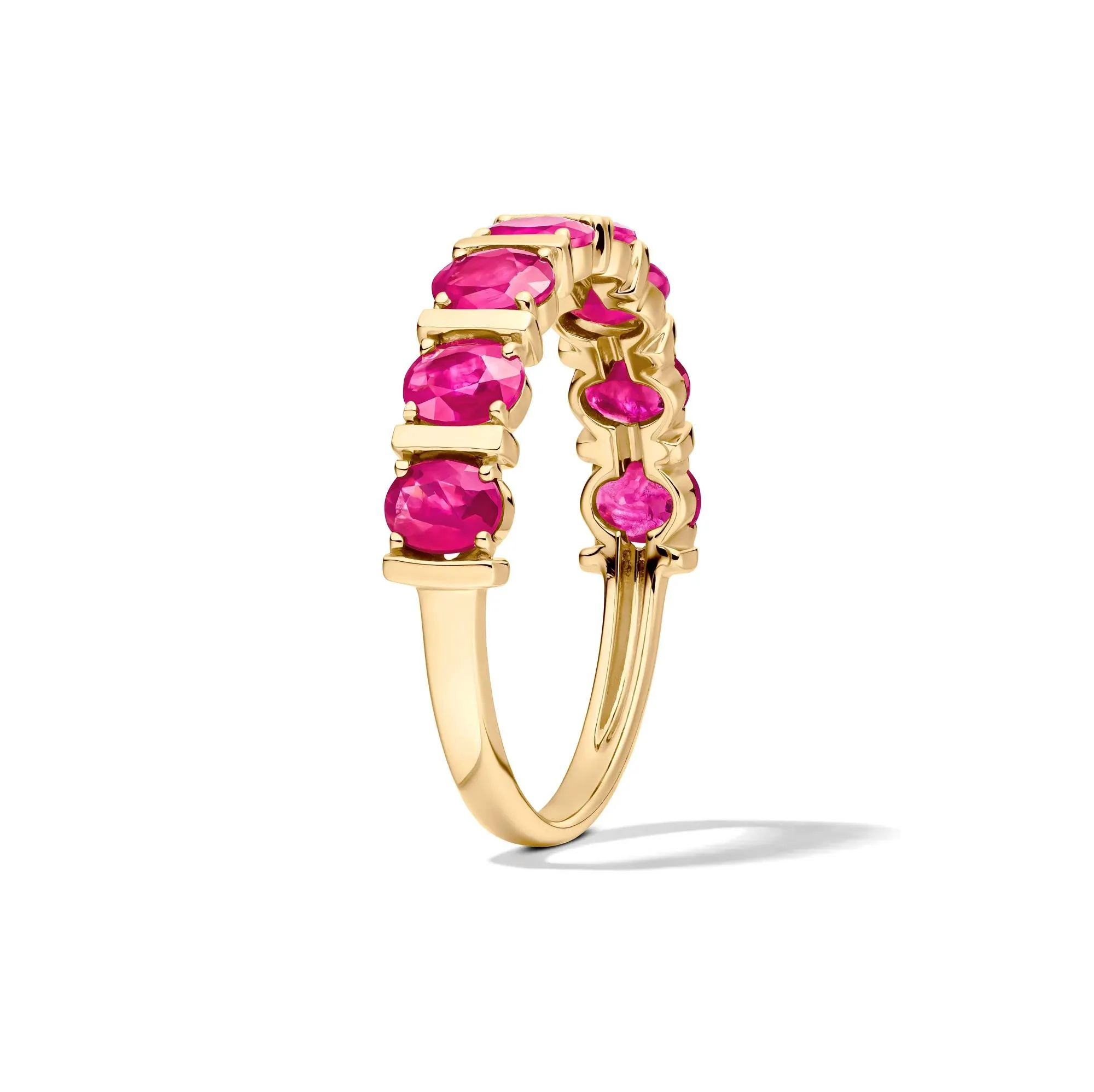 Ruby Faux-Channel Band Ring 10K Yellow Gold Size 8 1.5mm - Image 3