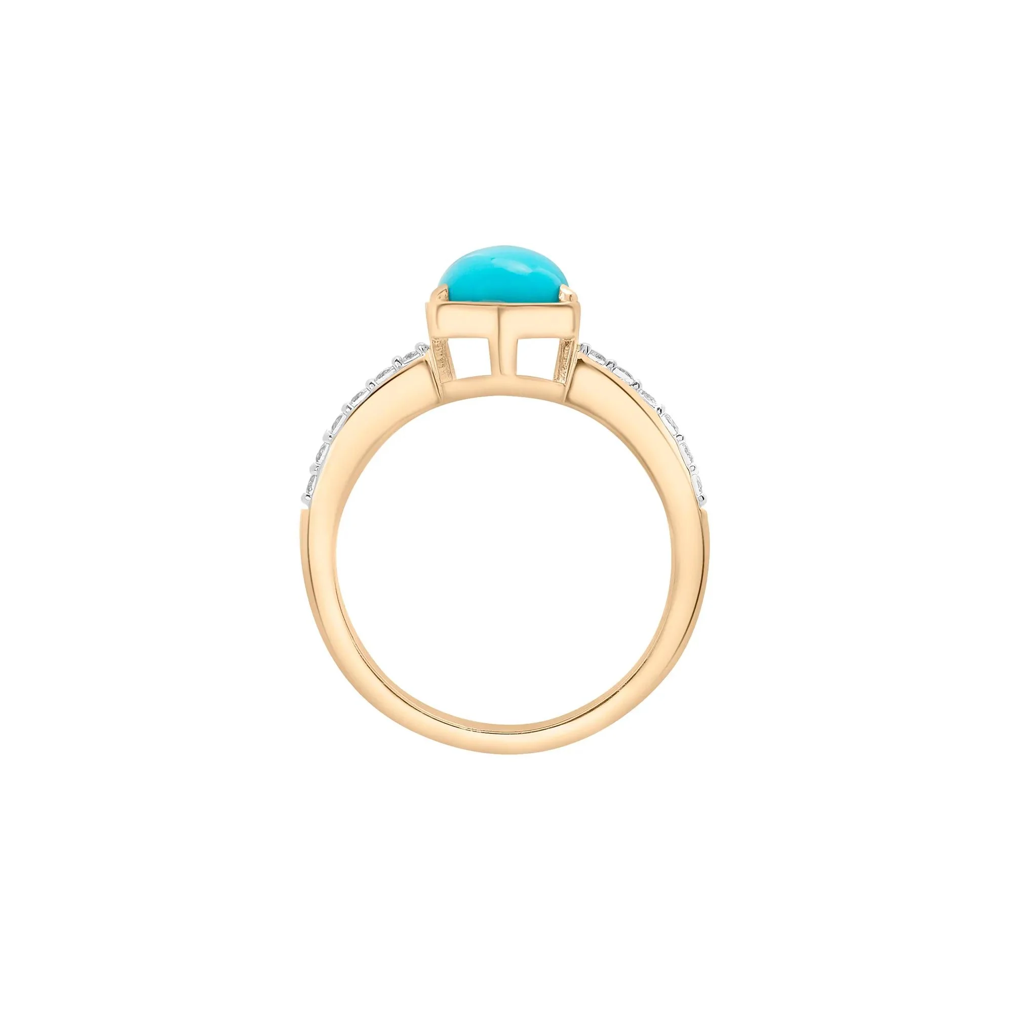 Cabochon Turquoise and White Topaz Ring 10K Yellow Gold Size 7 2mm - Image 2