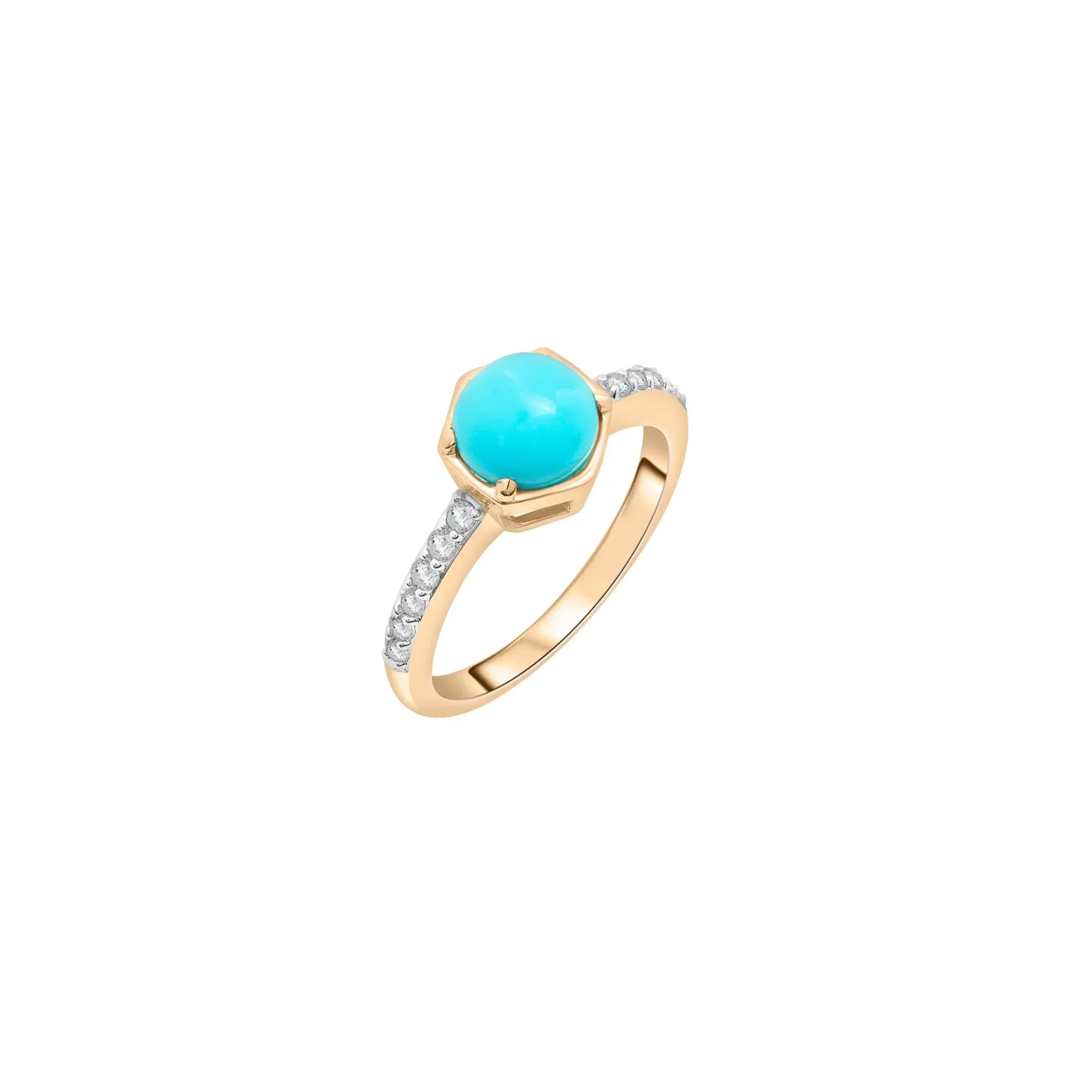 Cabochon Turquoise and White Topaz Ring 10K Yellow Gold Size 7 2mm - Image 5